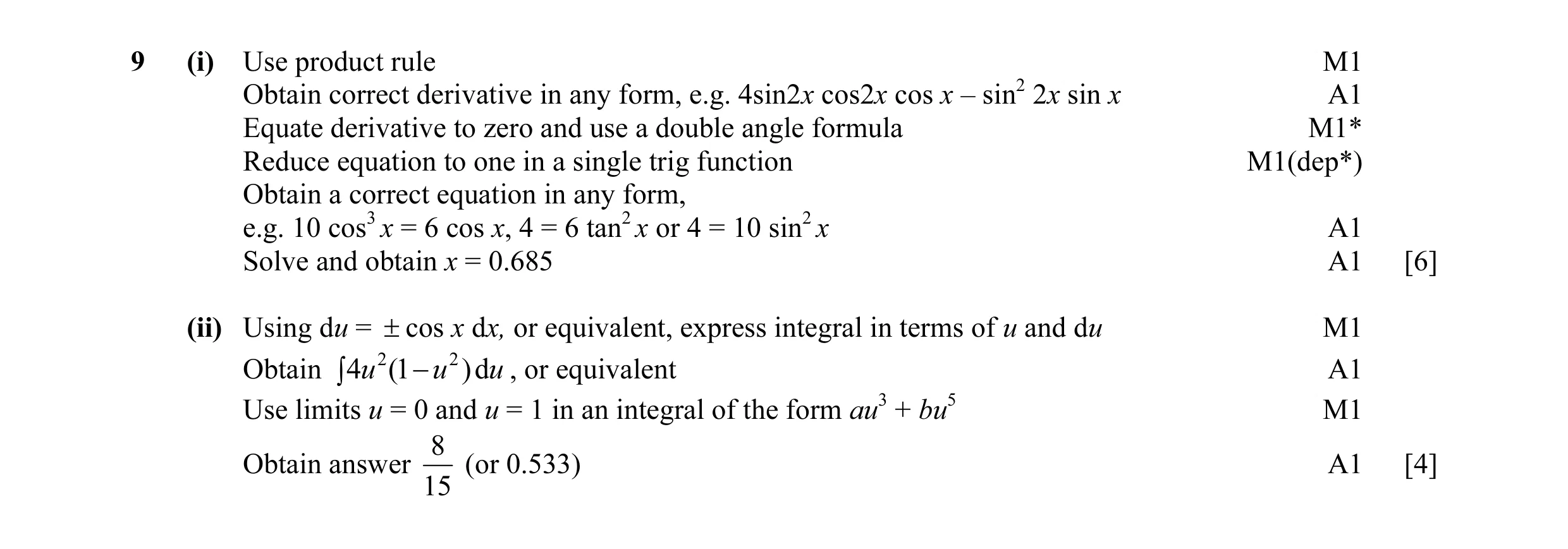 Mark scheme for question 31