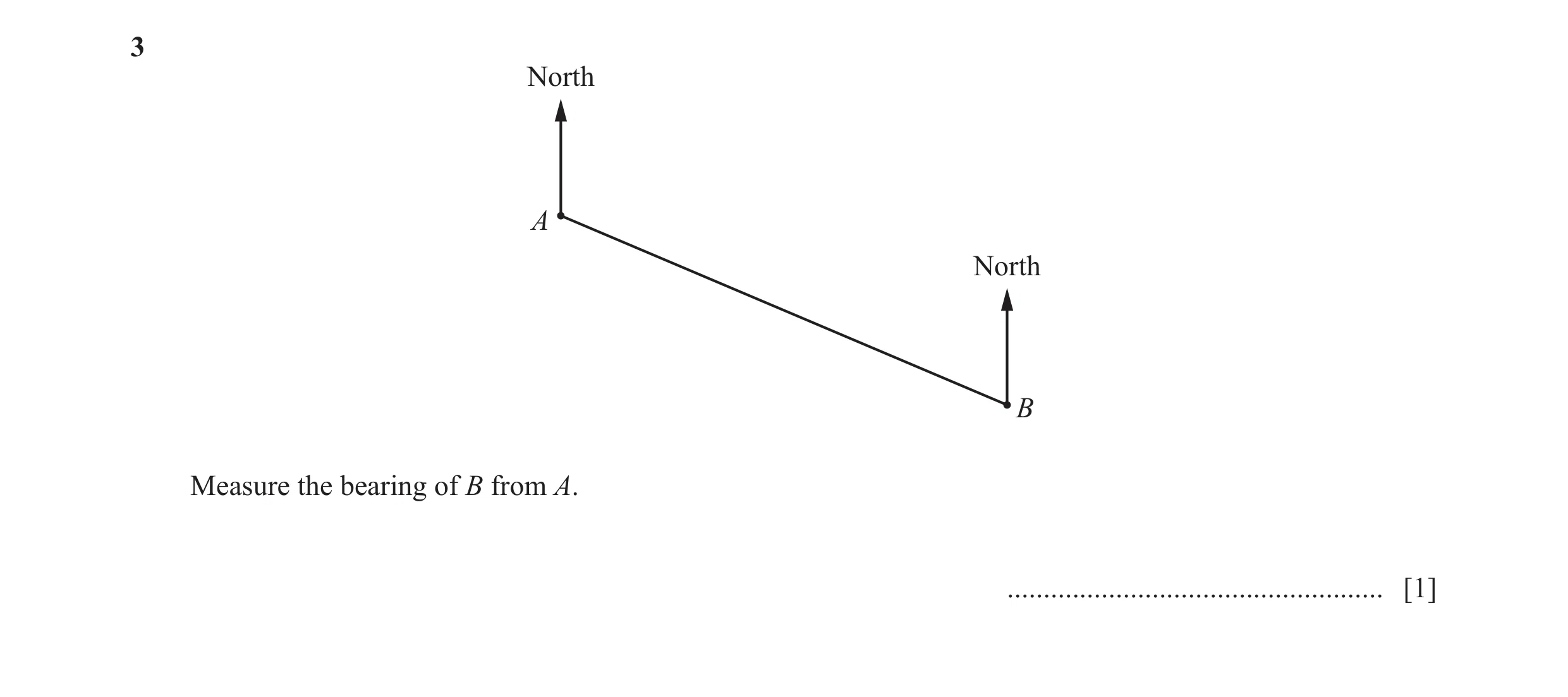 Question 83: North A North B Measure the bearing of B from A. .................................................... [1]
