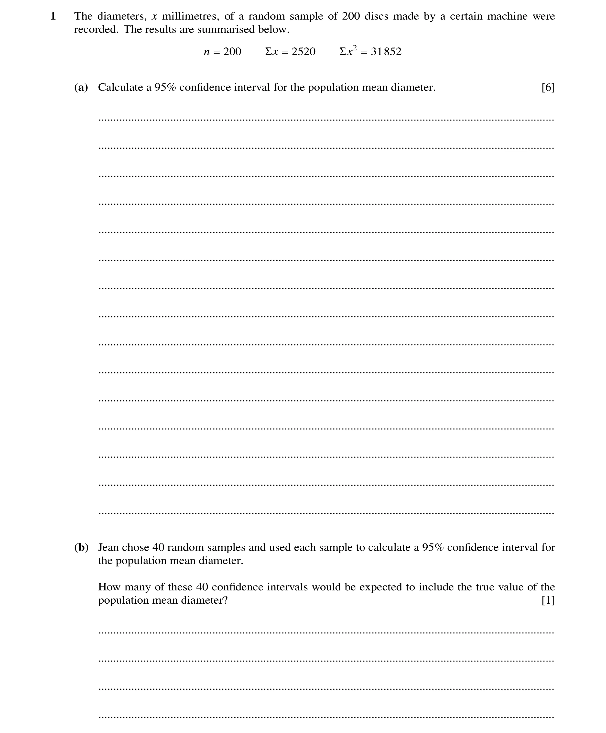 Question 63: The diameters, x millimetres, of a random sample of 200 discs made by a certain machine were recorded. The results are summarised below. n …