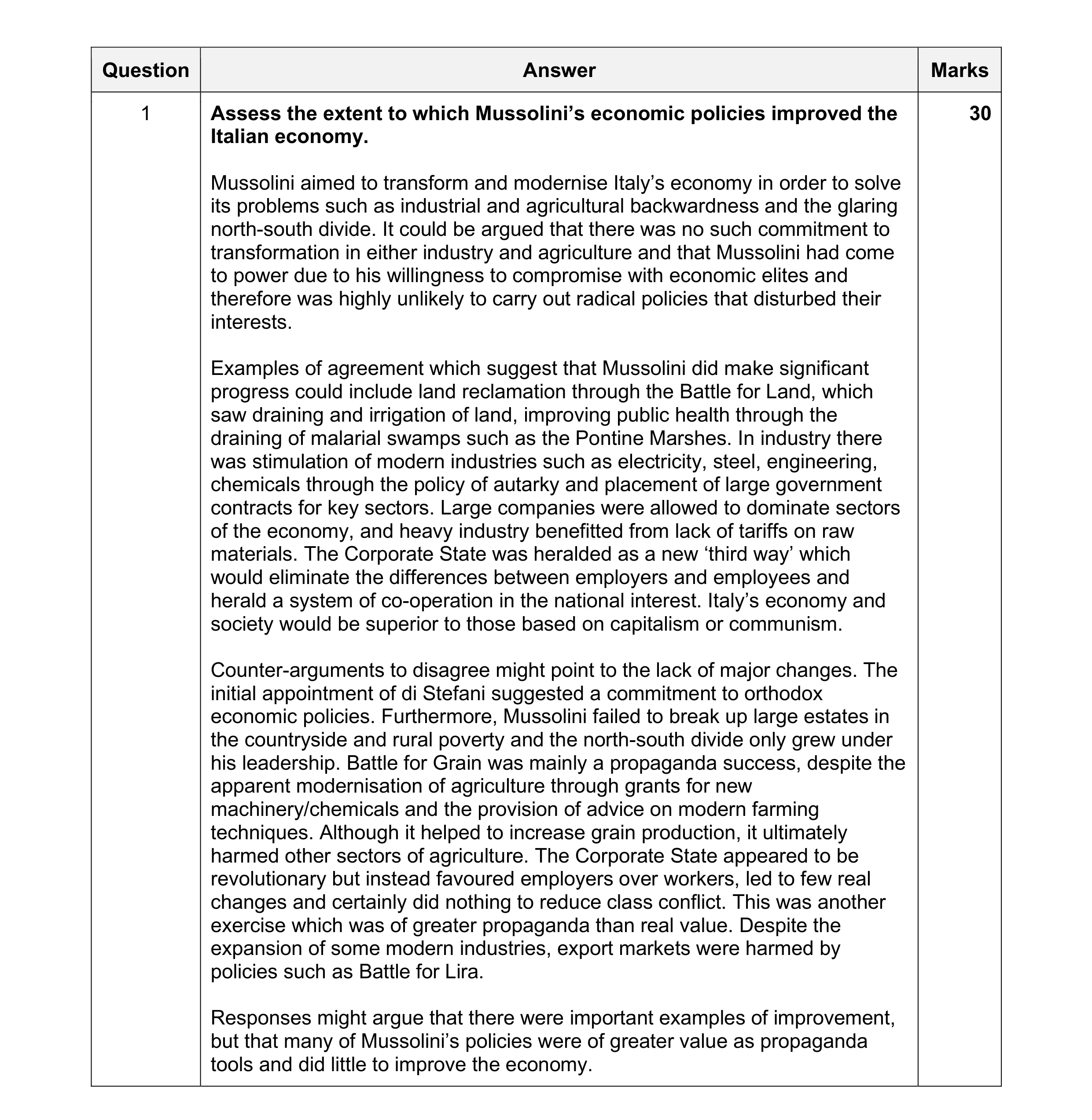 Mark scheme for question 85