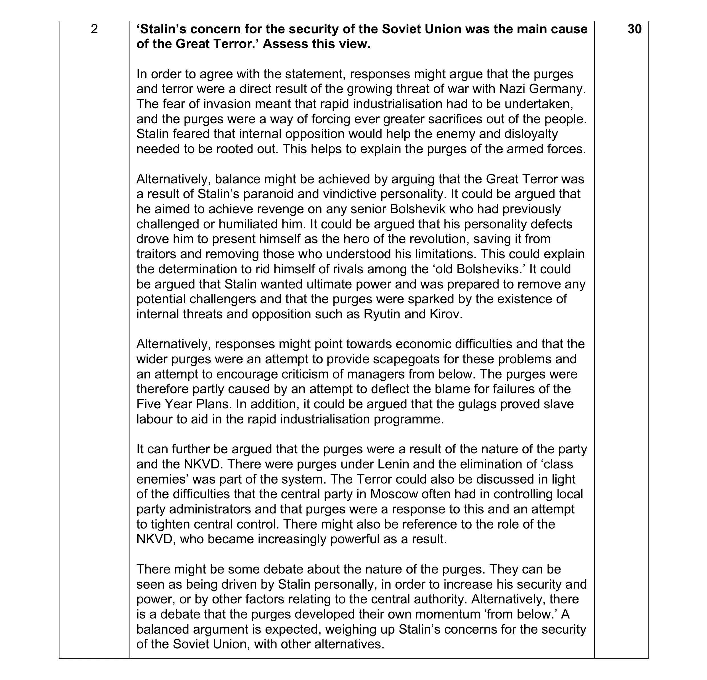 Mark scheme for question 25