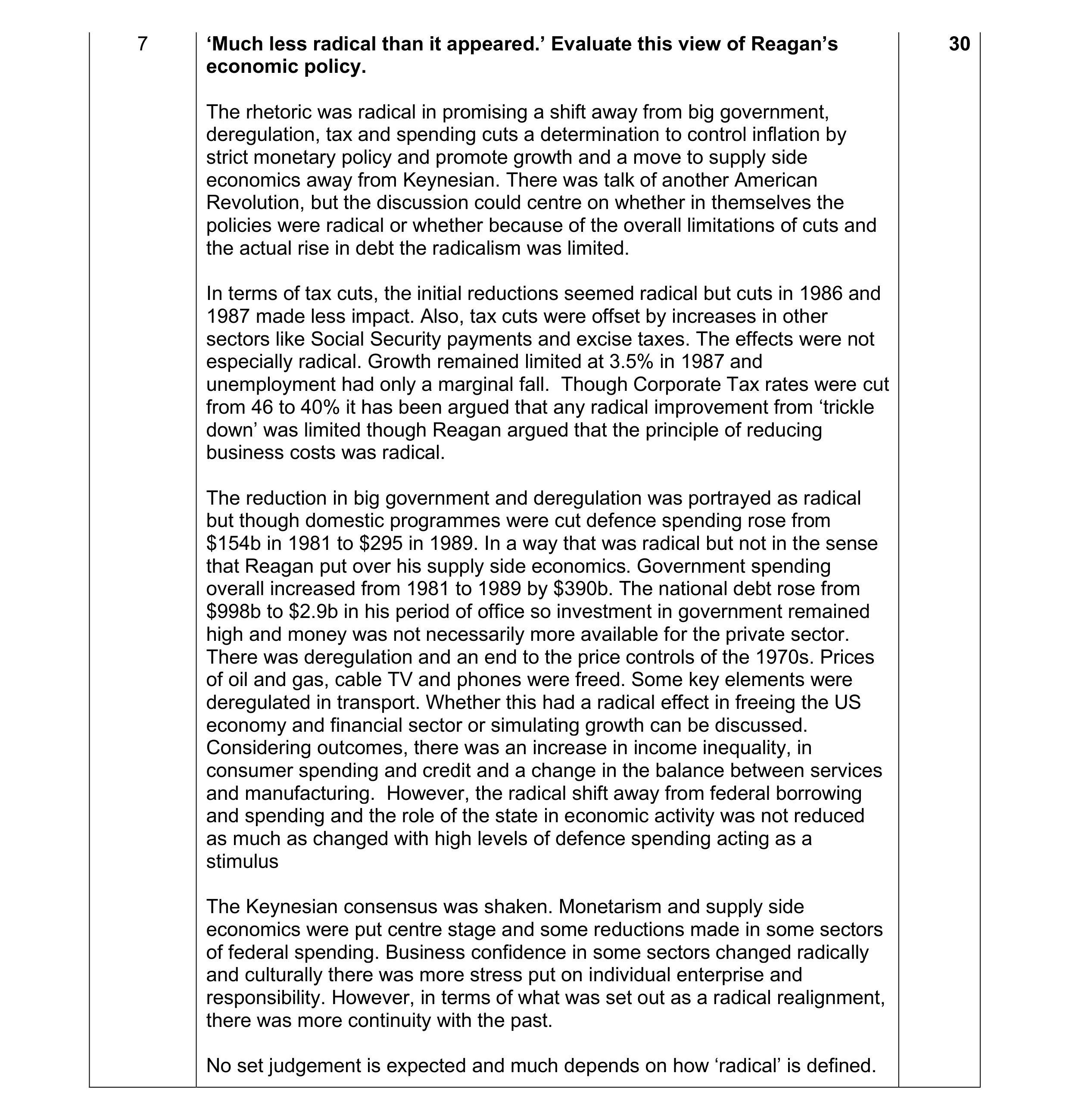 Mark scheme for question 11
