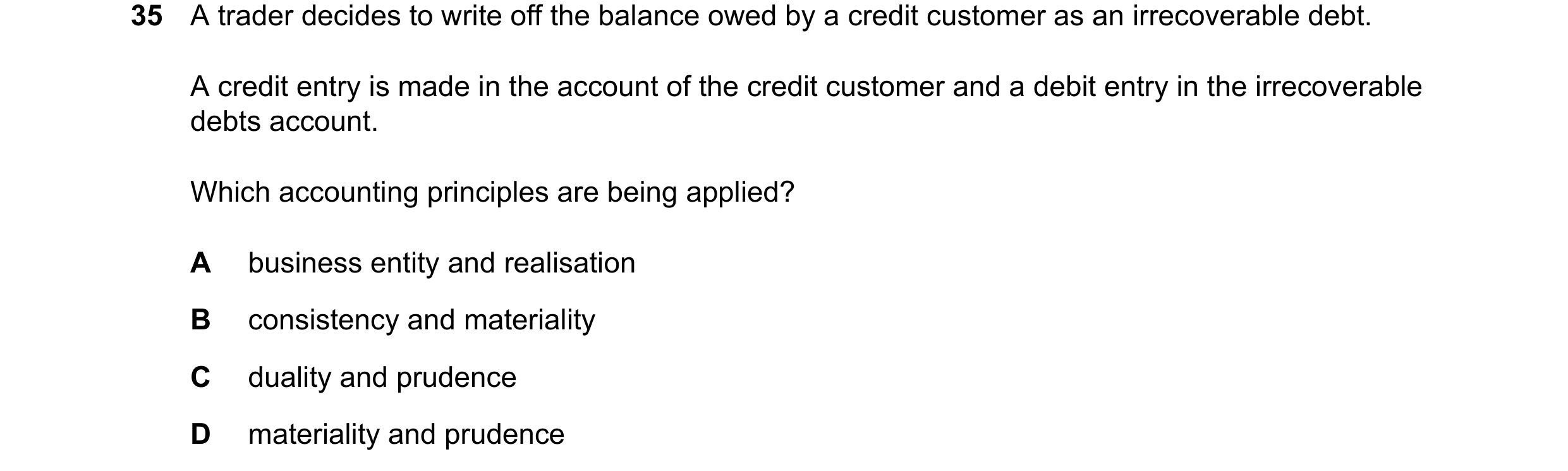 Question 71: A trader decides to write off the balance owed by a credit customer as an irrecoverable debt. A credit entry is made in the account of the …