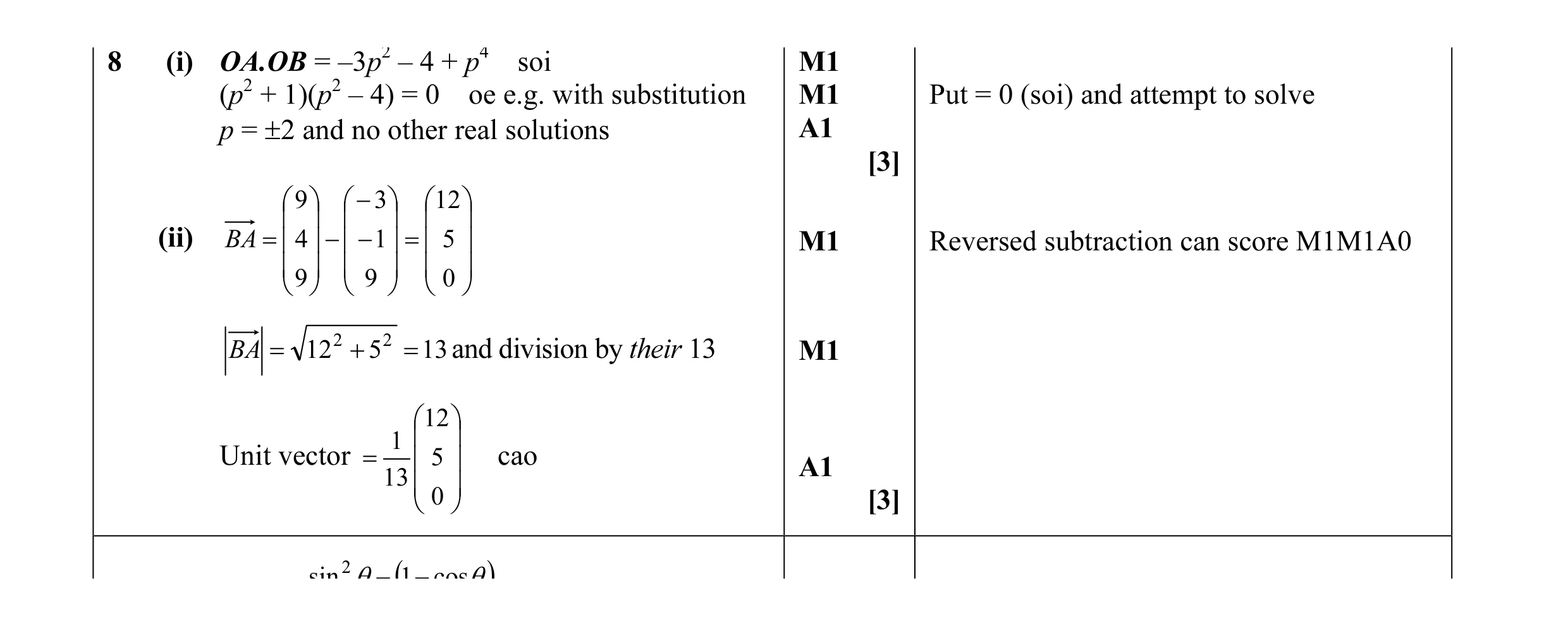 Mark scheme for question 18