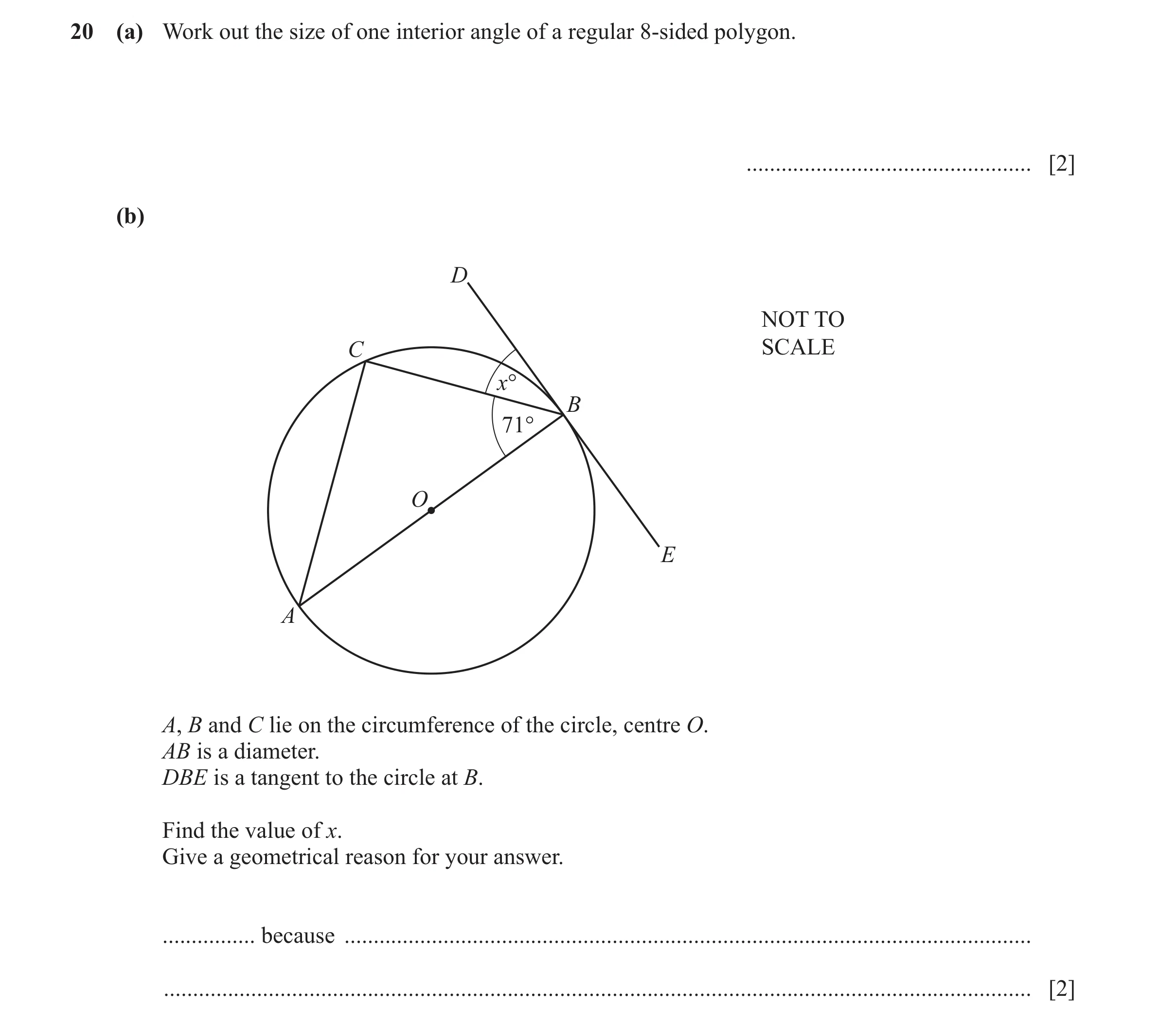 Question 34: (a) Work out the size of one interior angle of a regular 8-sided polygon. ................................................. [2] (b) D NOT T…