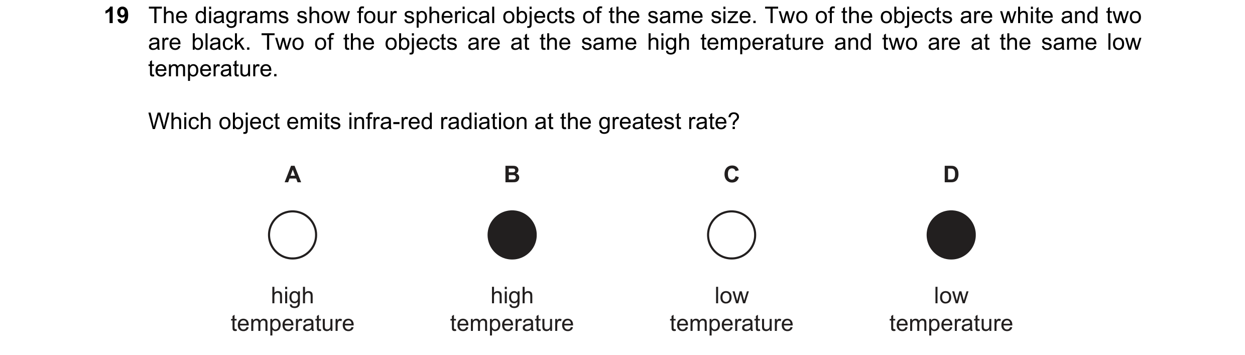 Question 13: The diagrams show four spherical objects of the same size. Two of the objects are white and two are black. Two of the objects are at the sa…
