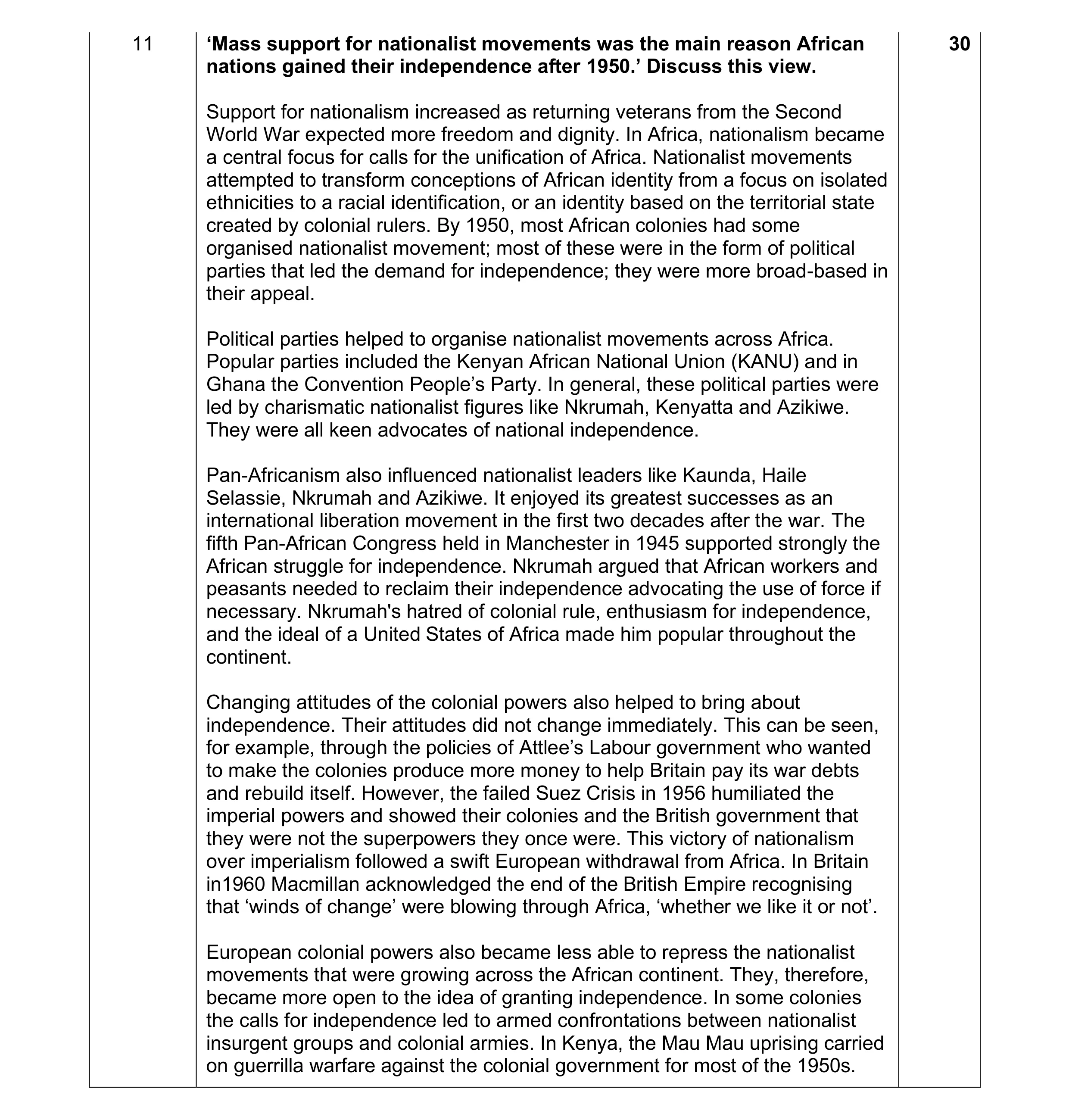Mark scheme for question 19