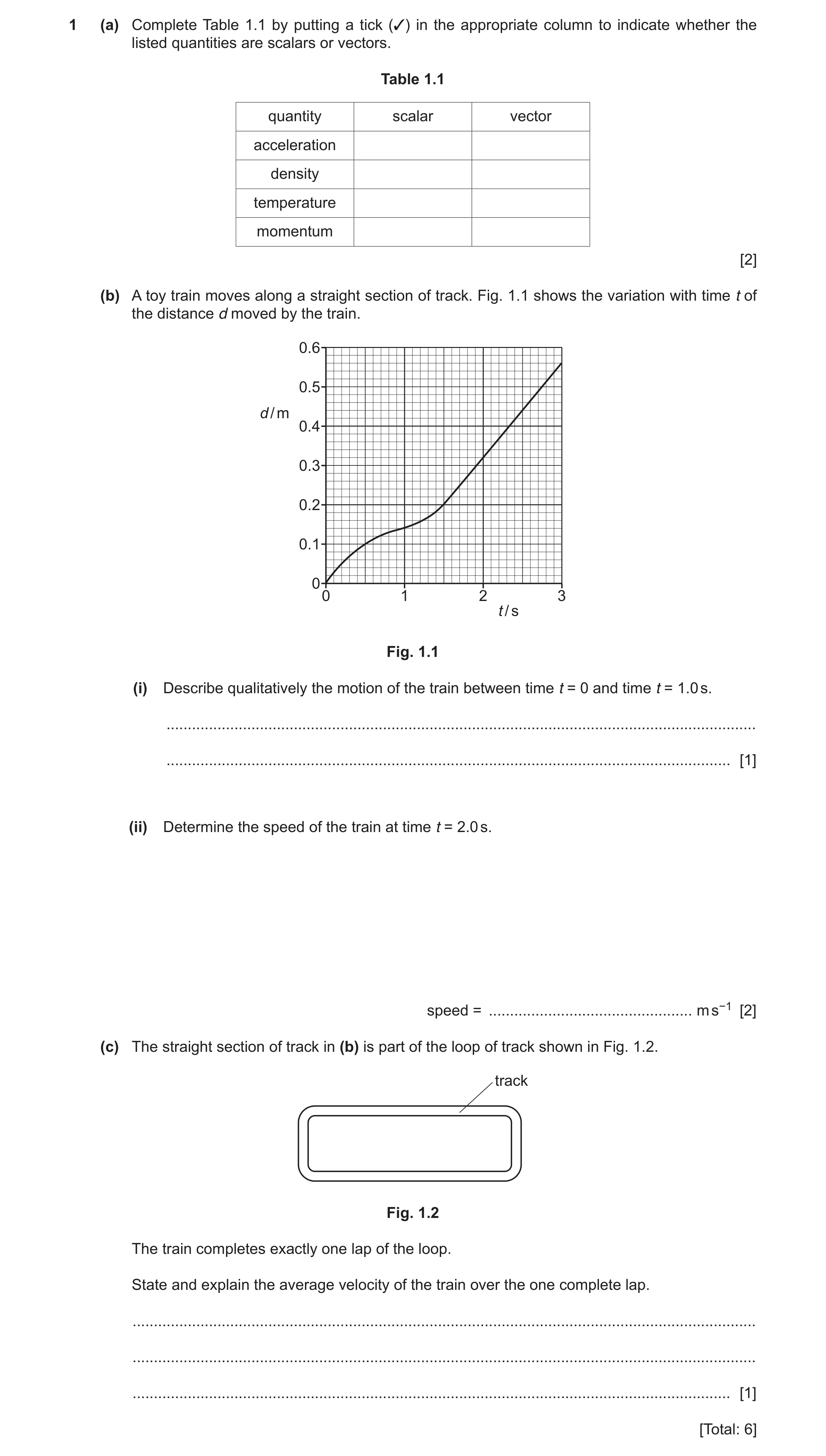 Question 27: (a) Complete Table 1.1 by putting a tick (3) in the appropriate column to indicate whether the listed quantities are scalars or vectors. Ta…