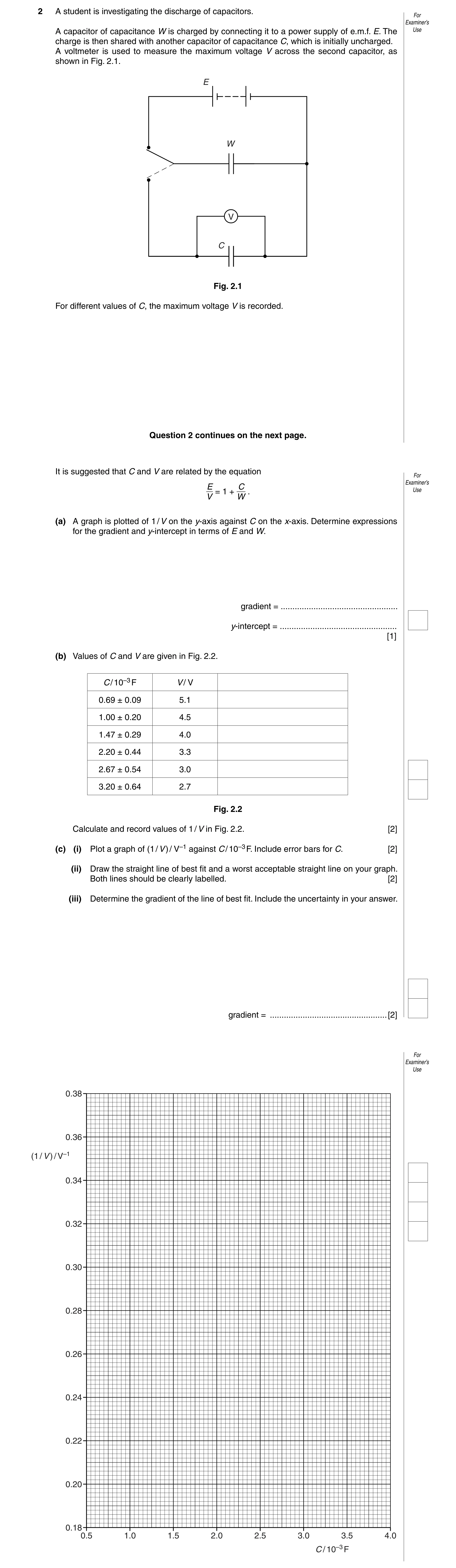 Question 3: A student is investigating the discharge of capacitors. For Examiner’s A capacitor of capacitance W is charged by connecting it to a power …