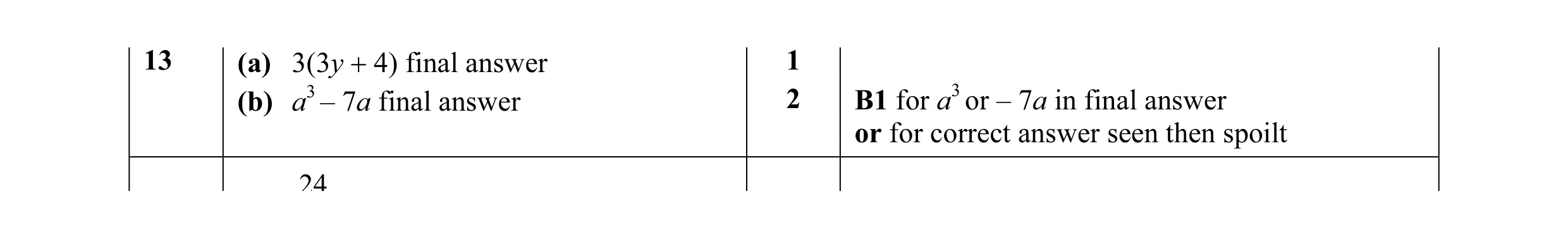 Mark scheme for question 39