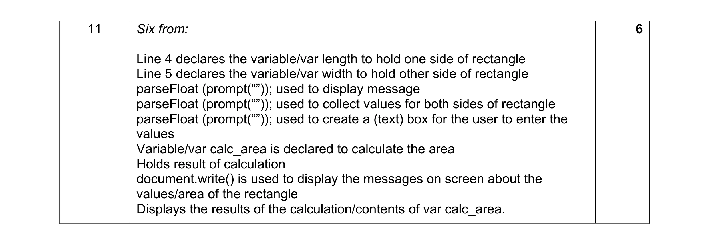 Mark scheme for question 25