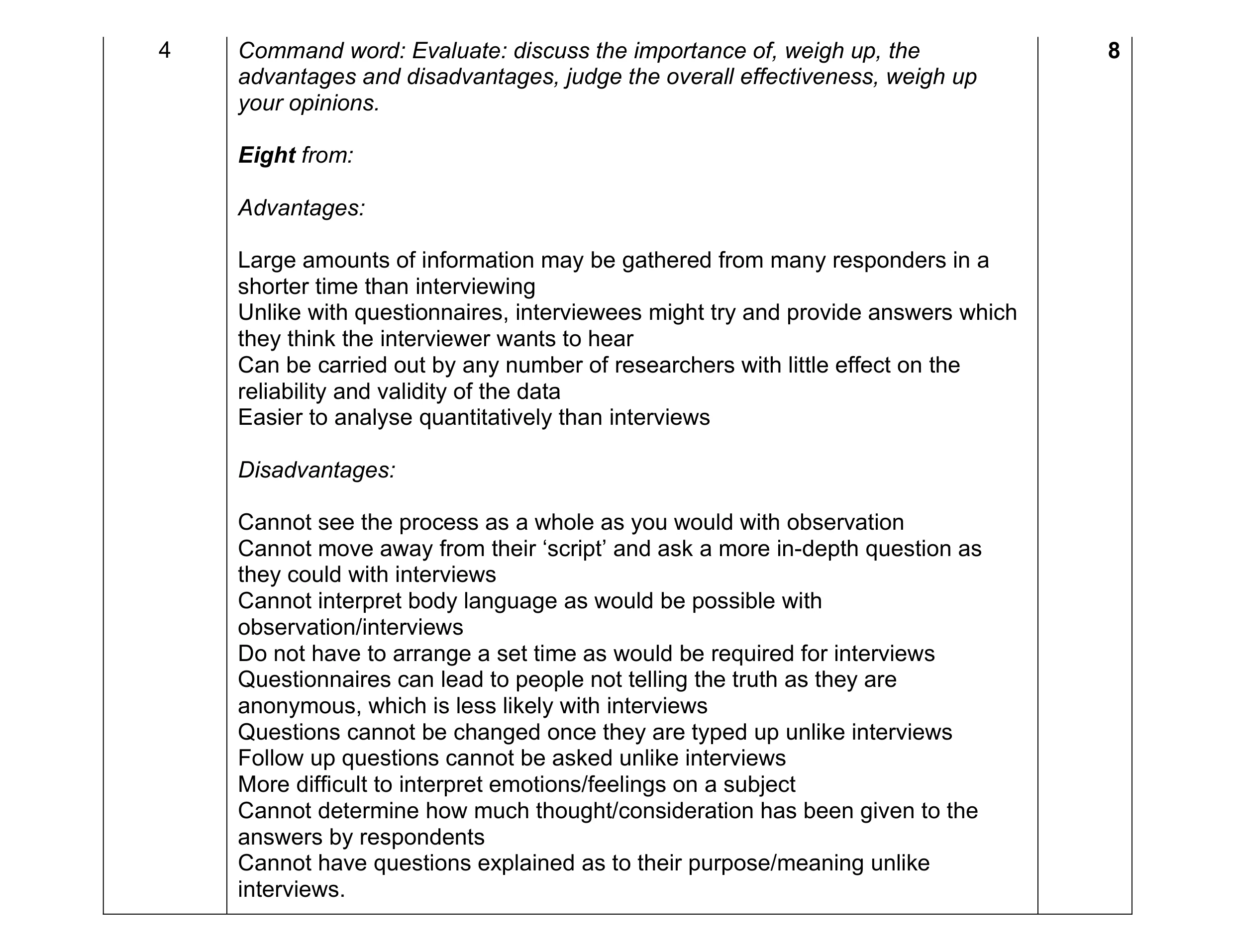 Mark scheme for question 11
