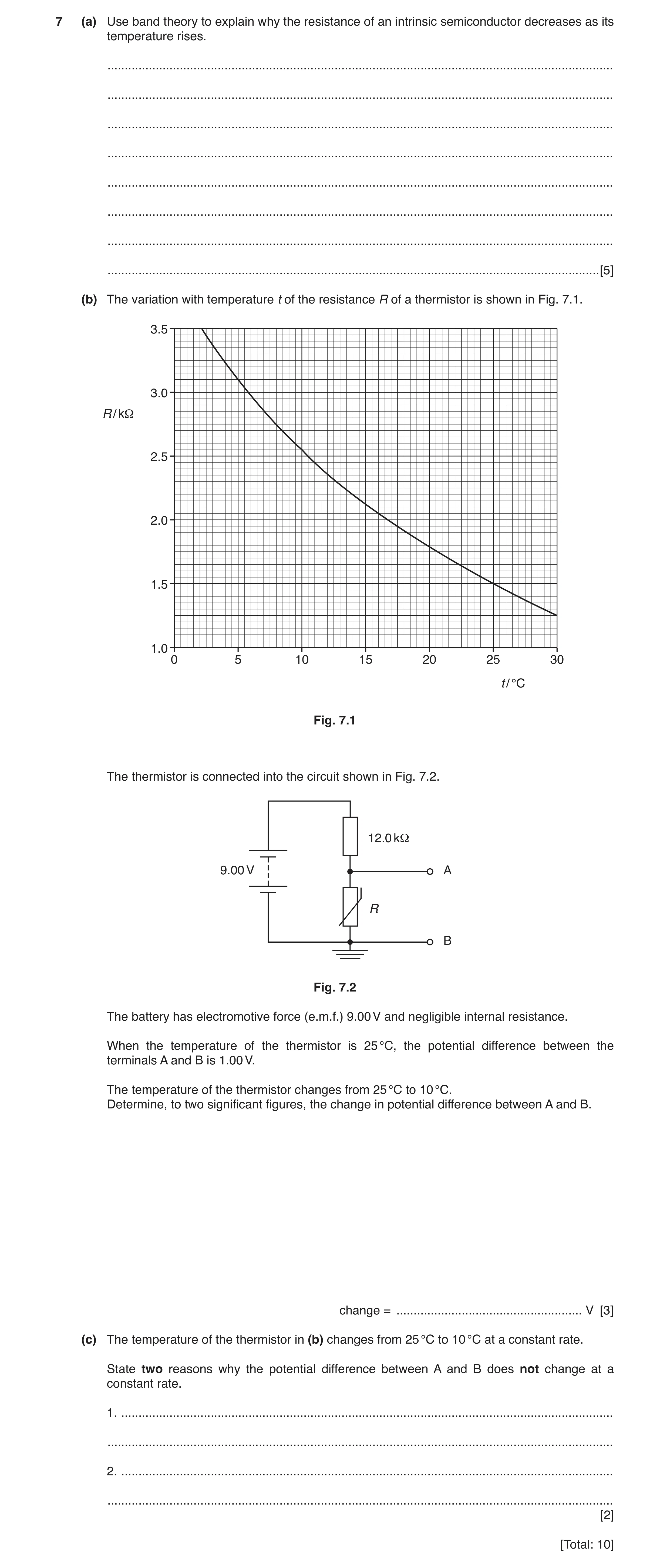 Question 7: (a) Use band theory to explain why the resistance of an intrinsic semiconductor decreases as its temperature rises. .......................…