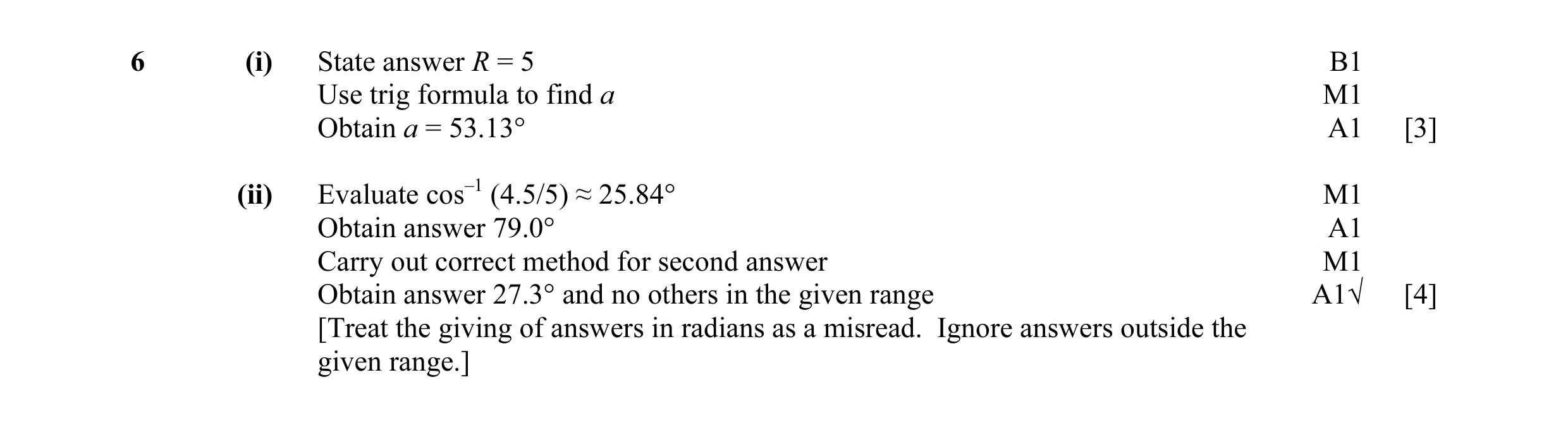 Mark scheme for question 13