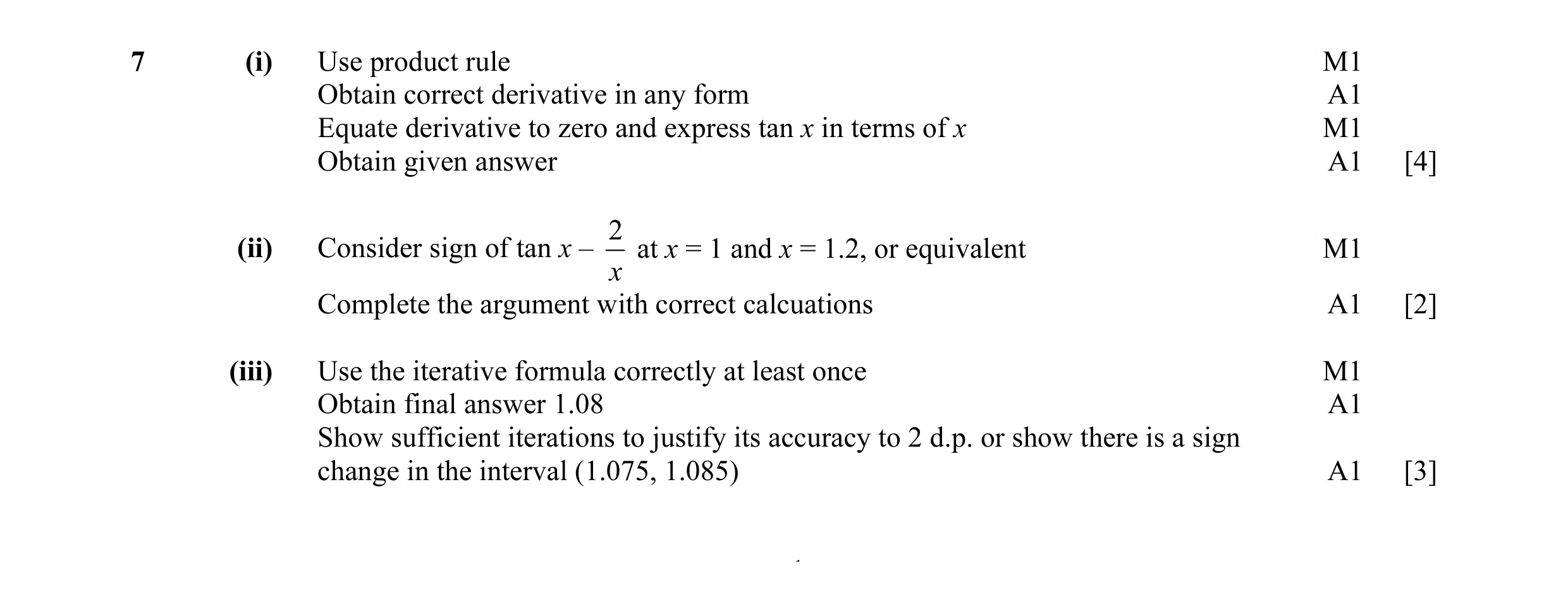 Mark scheme for question 1
