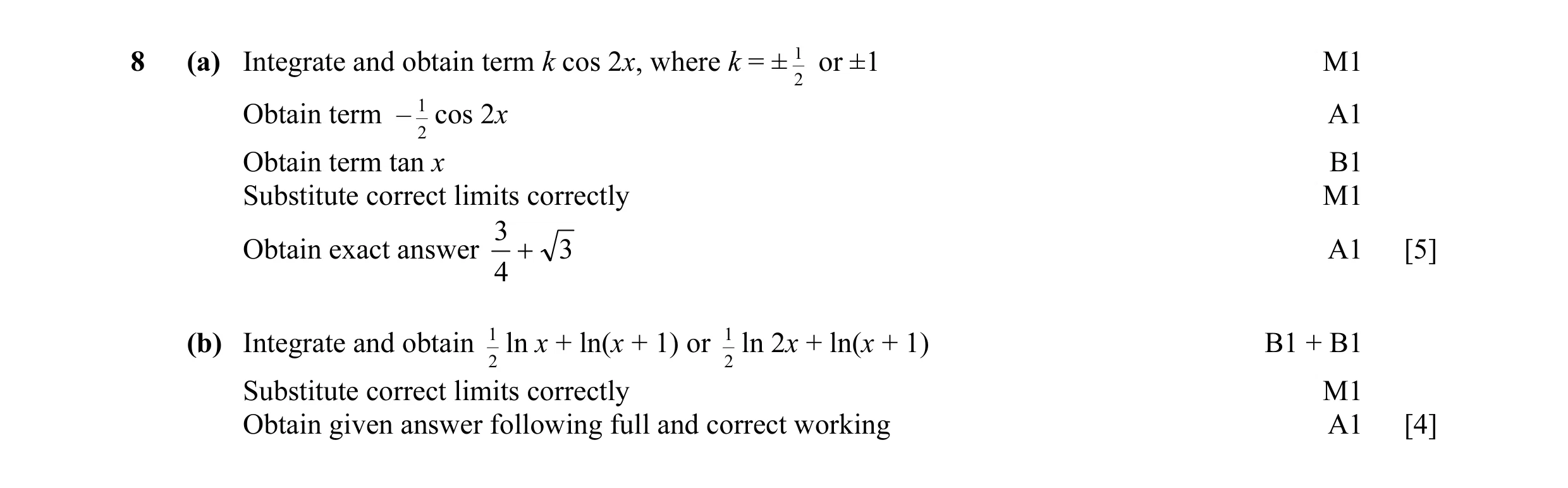 Mark scheme for question 14