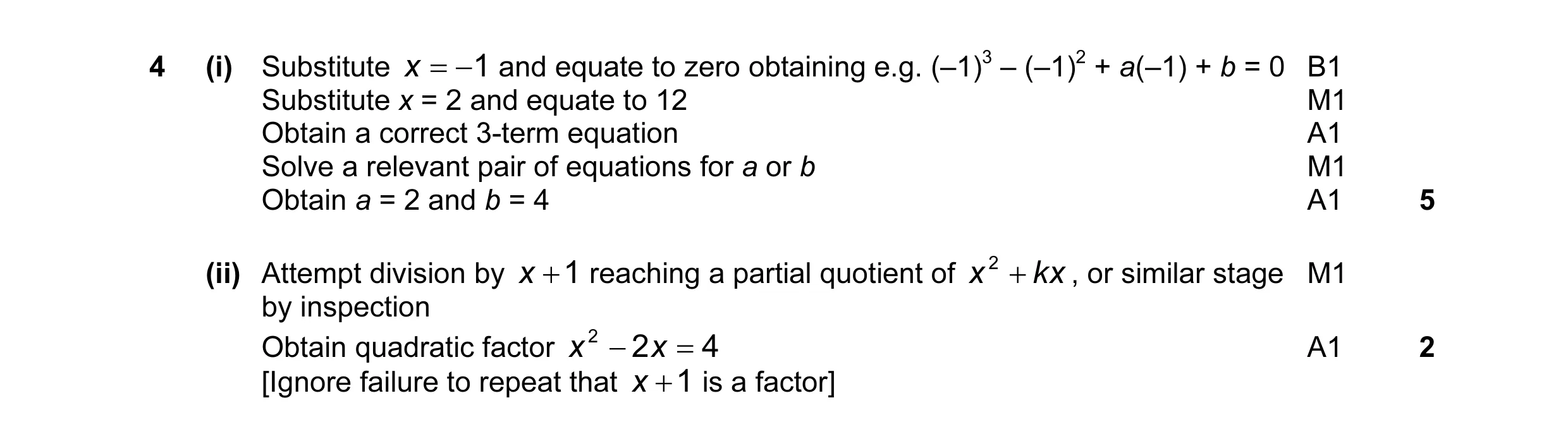 Mark scheme for question 1