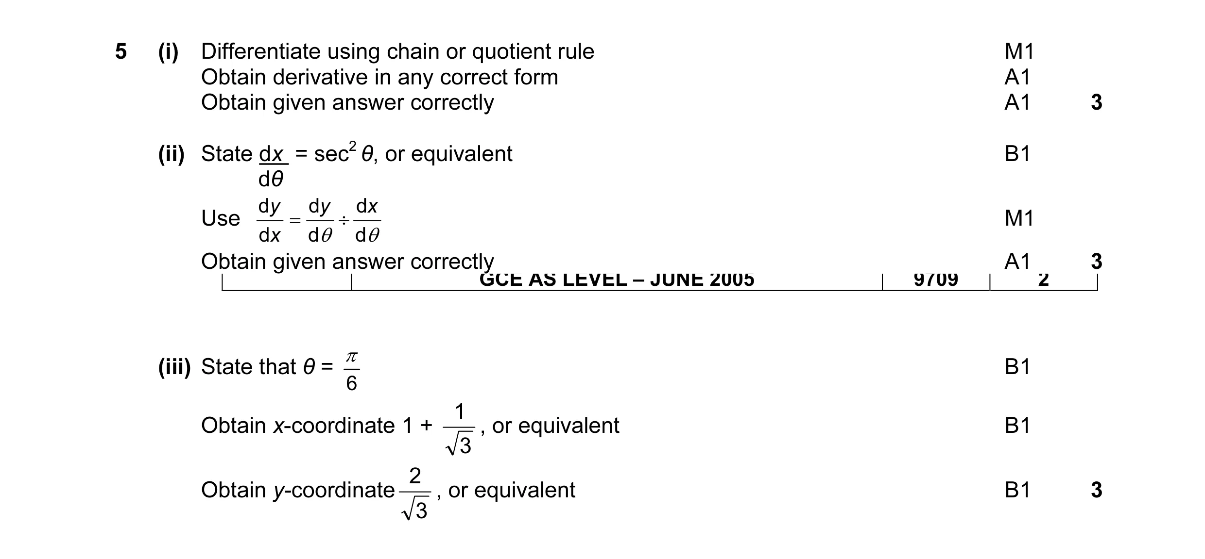 Mark scheme for question 1