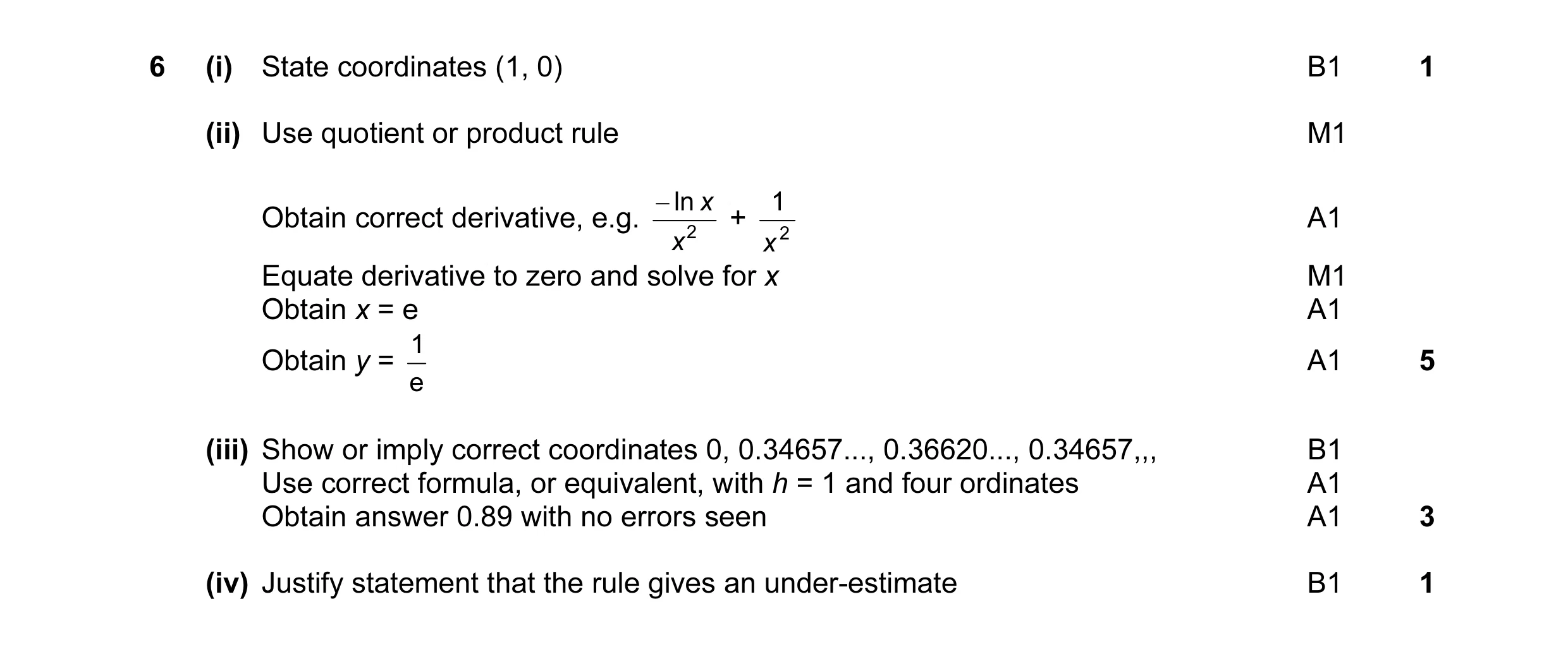 Mark scheme for question 1
