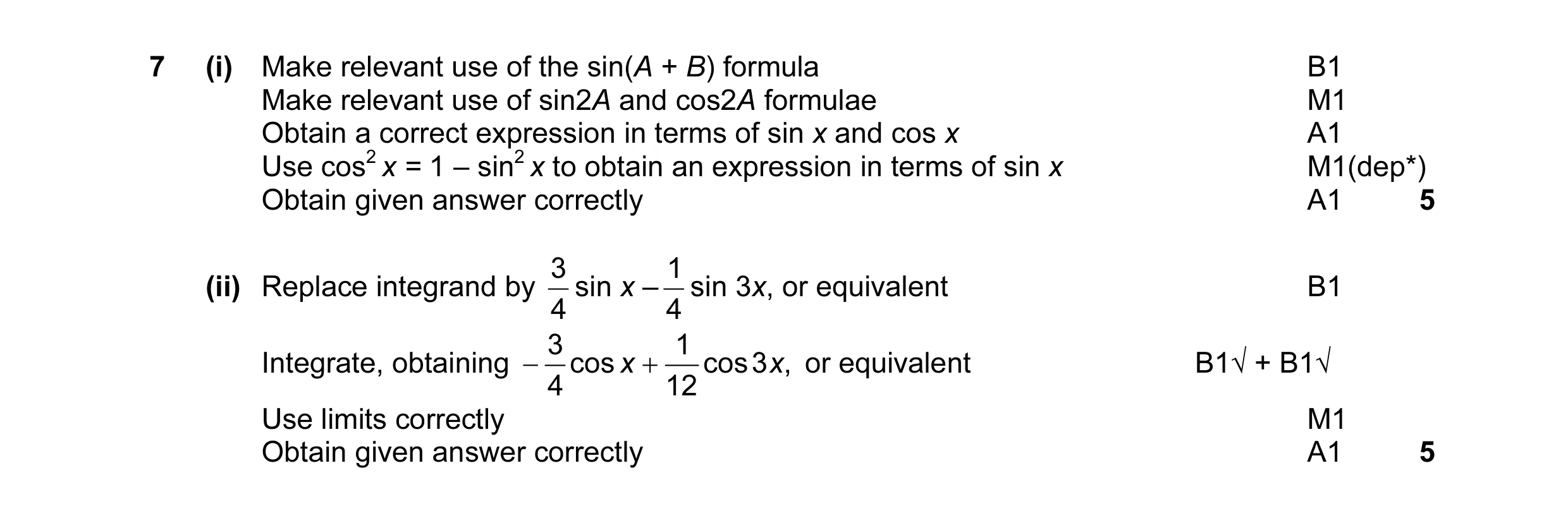 Mark scheme for question 1