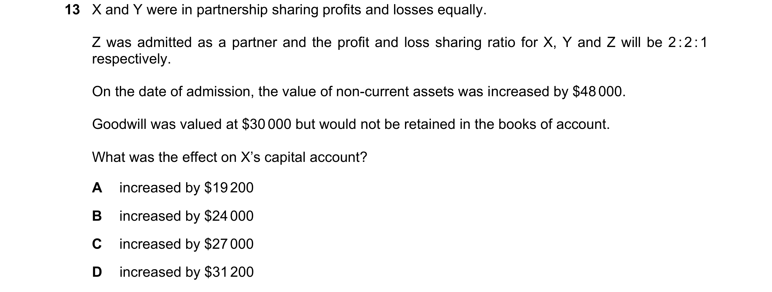 Question 109: X and Y were in partnership sharing profits and losses equally. Z was admitted as a partner and the profit and loss sharing ratio for X, Y …