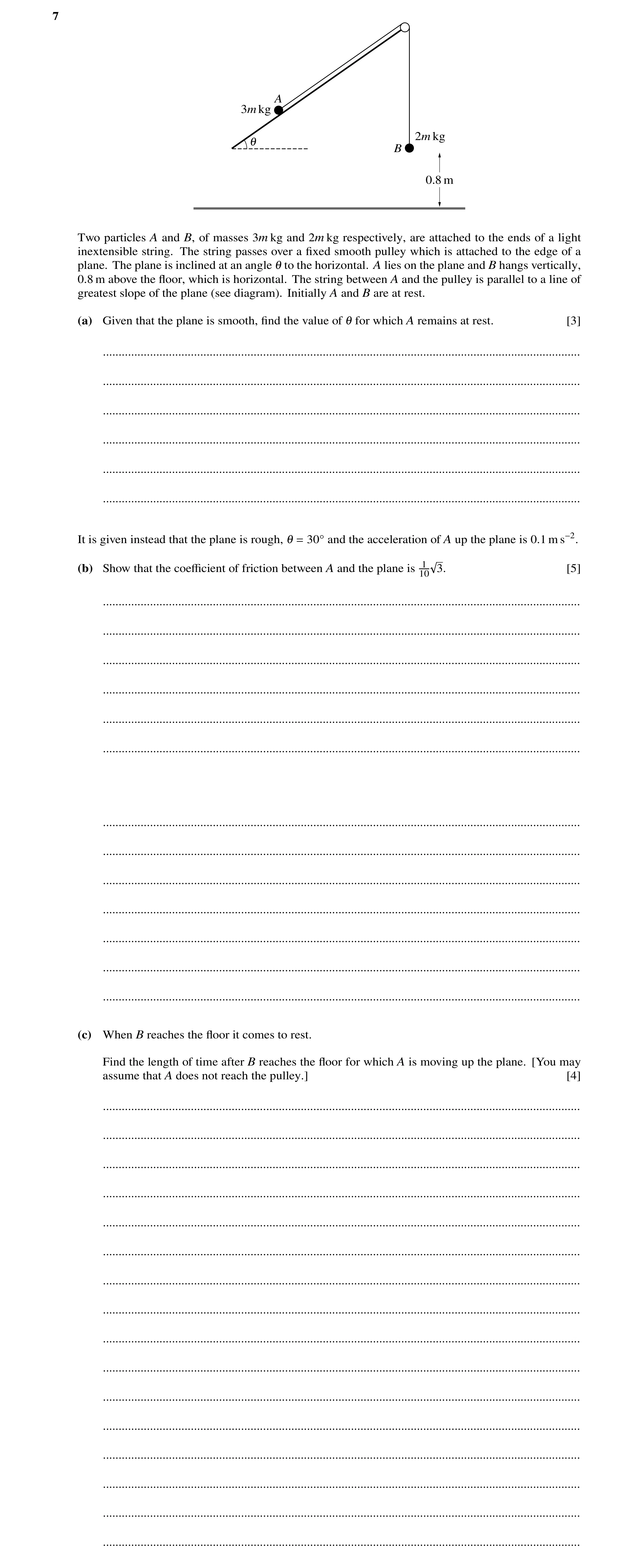 Question 144: A 3m kg 1 2m kg B 0.8 m Two particles A and B, of masses 3m kg and 2m kg respectively, are attached to the ends of a light inextensible str…
