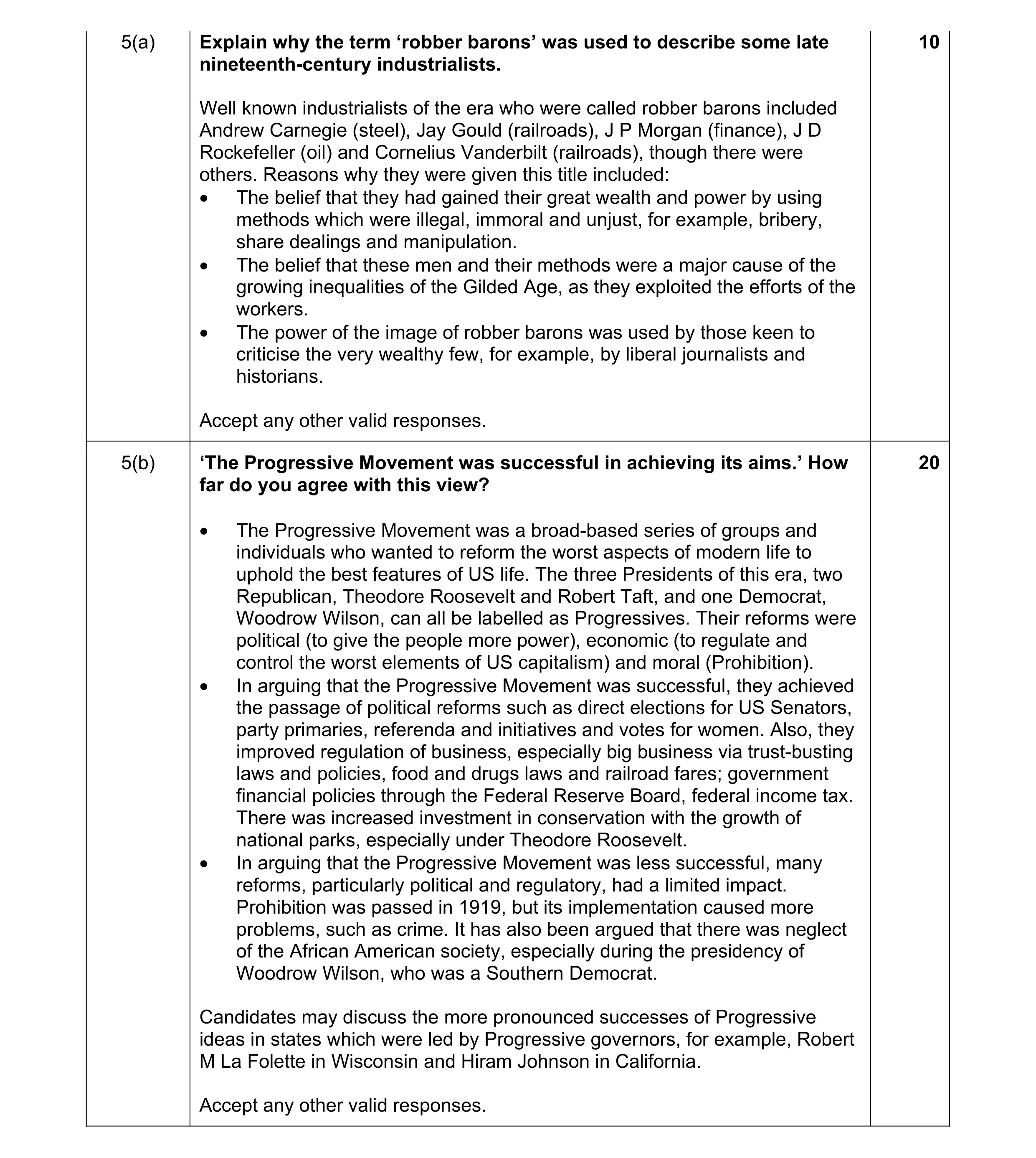 Mark scheme for question 3