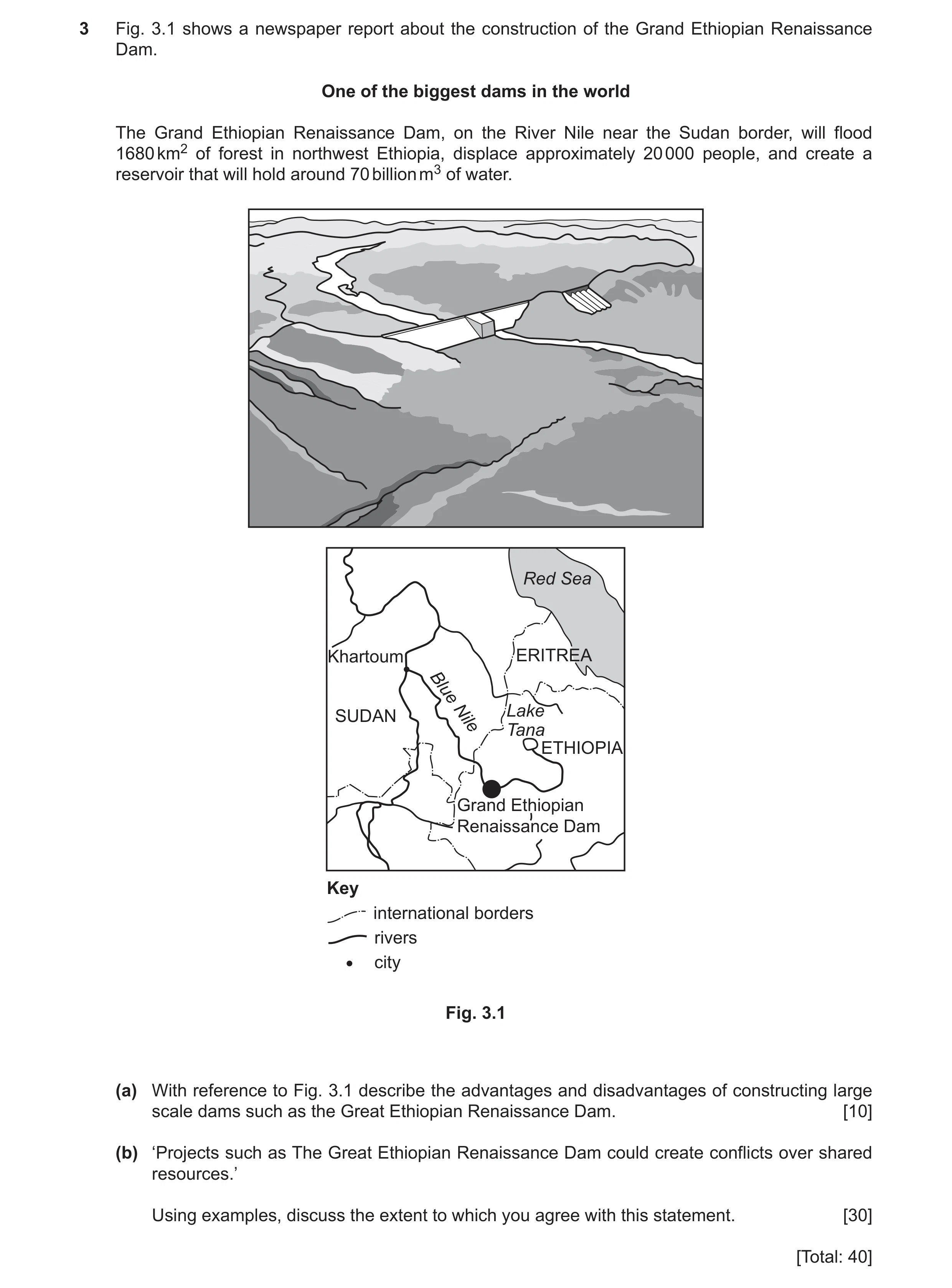 Question 44: Fig. 3.1 shows a newspaper report about the construction of the Grand Ethiopian Renaissance Dam. One of the biggest dams in the world The G…