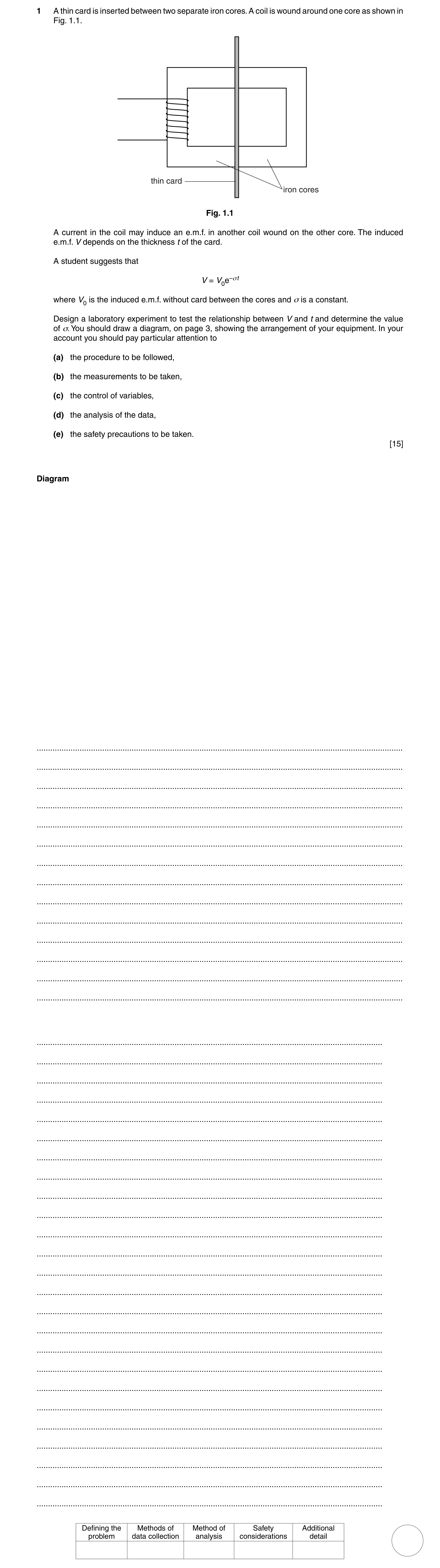 Question 16: A thin card is inserted between two separate iron cores. A coil is wound around one core as shown in Fig. 1.1. thin card iron cores Fig. 1.…