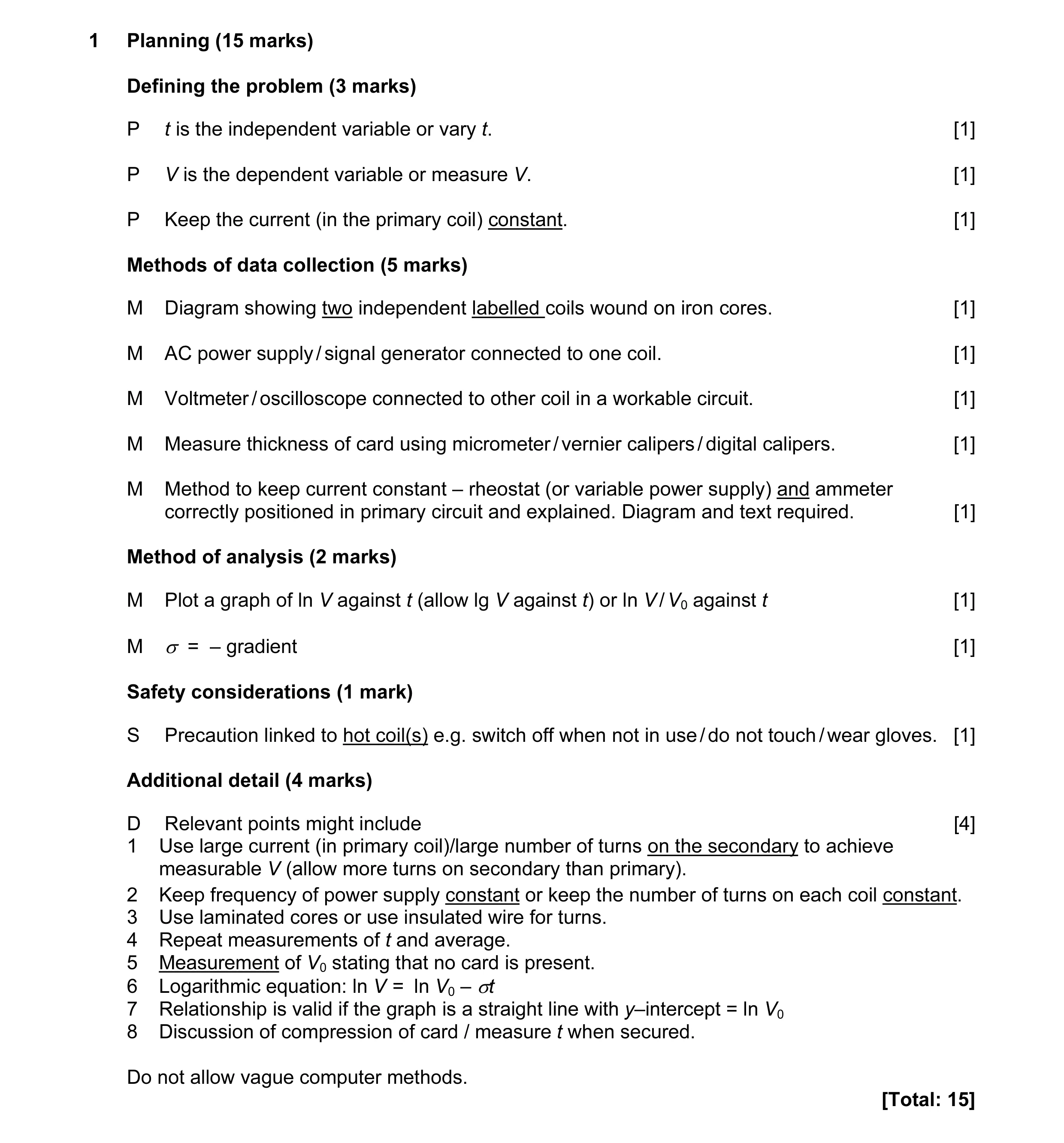 Mark scheme for question 16