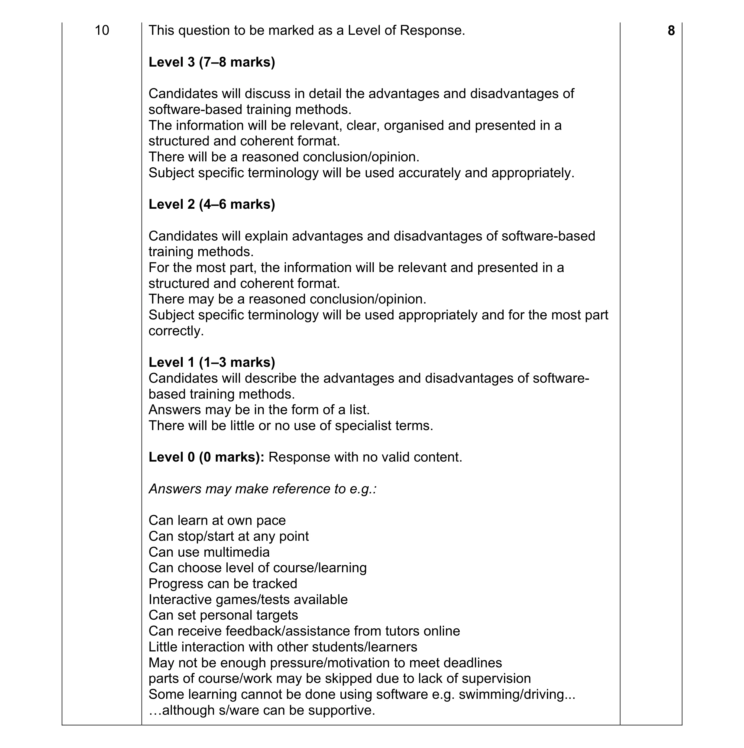 Mark scheme for question 3