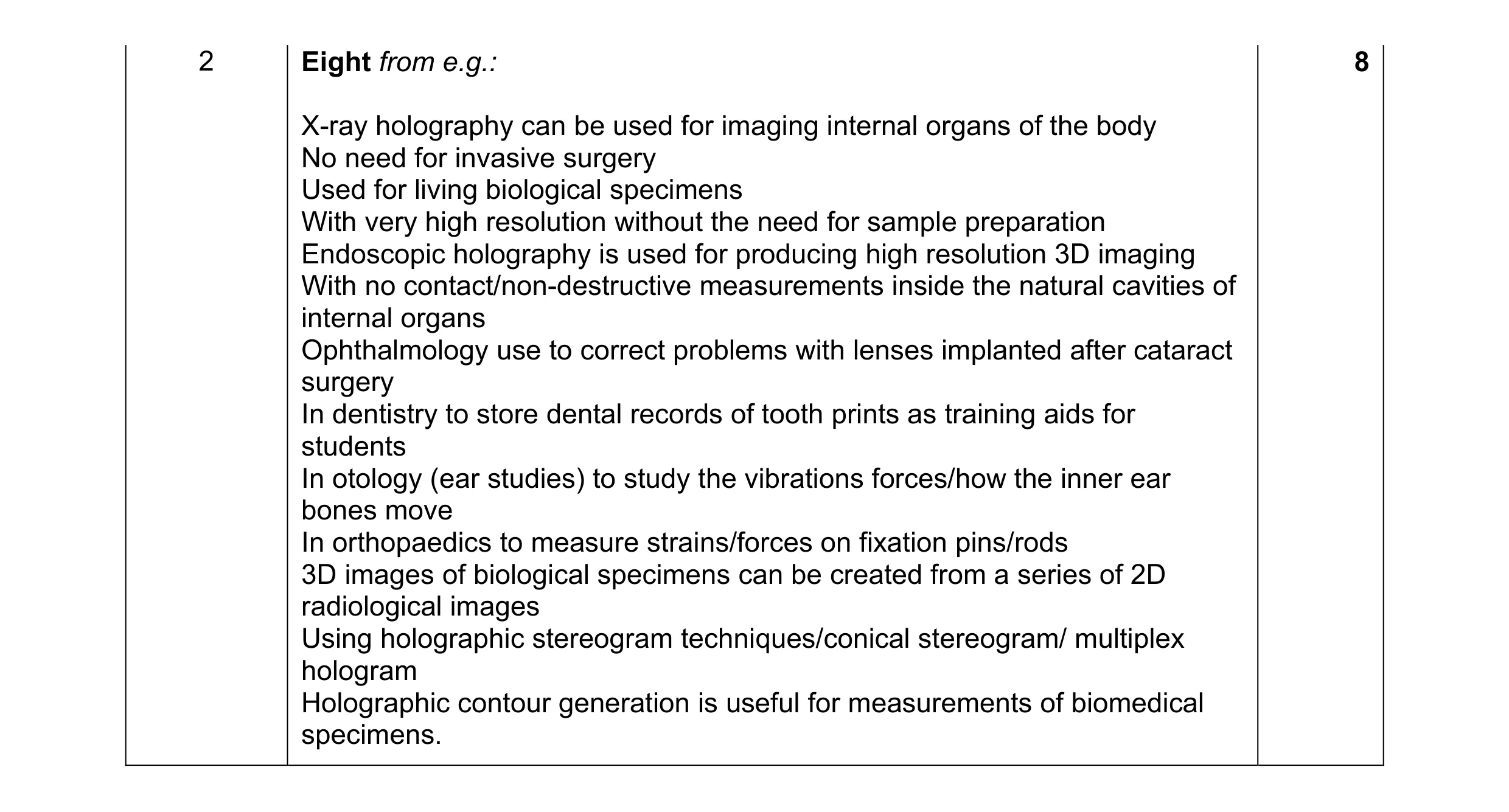 Mark scheme for question 8