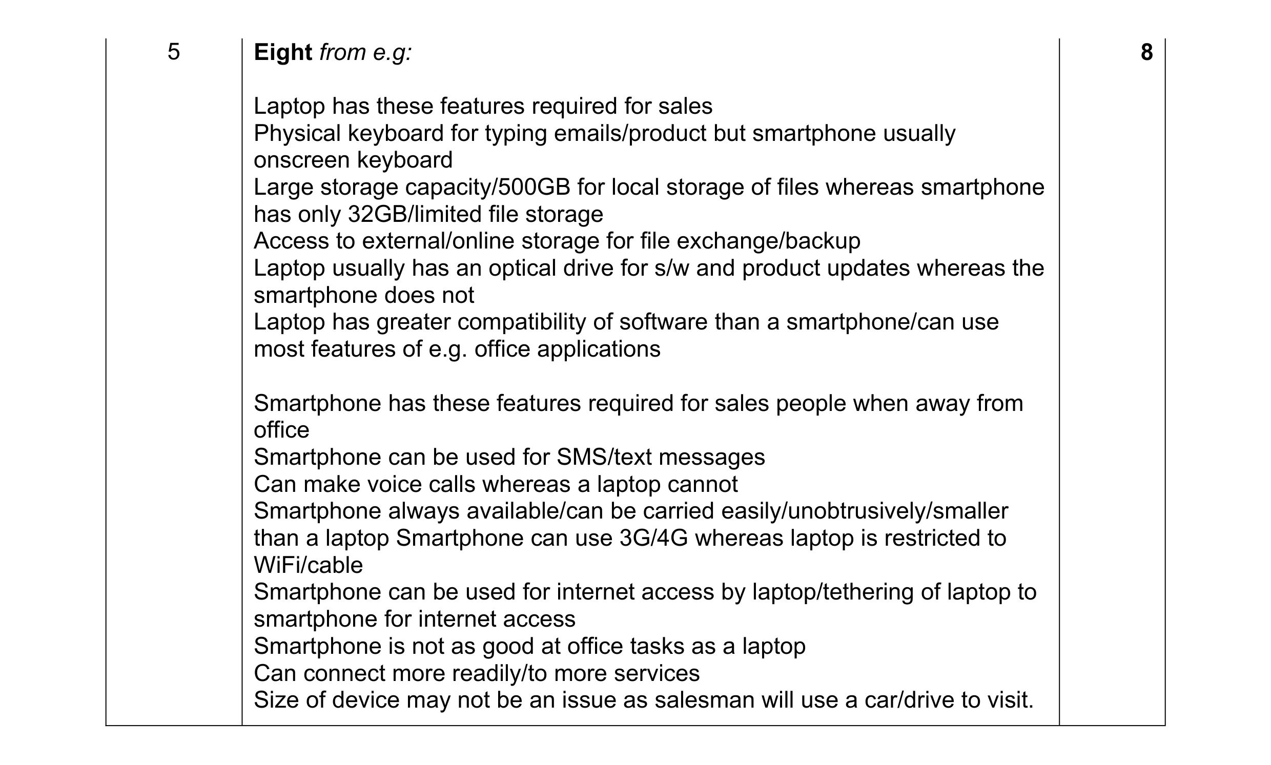 Mark scheme for question 1