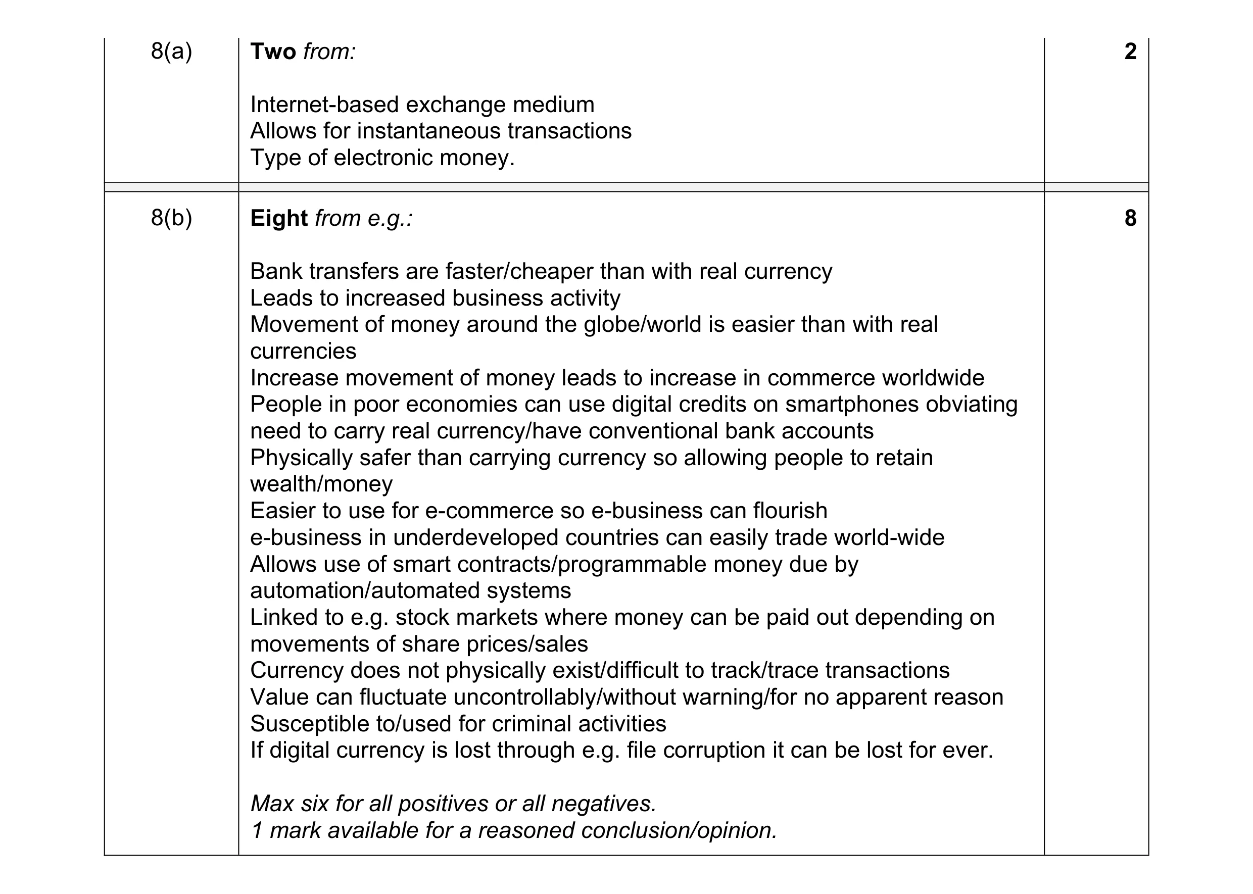 Mark scheme for question 1