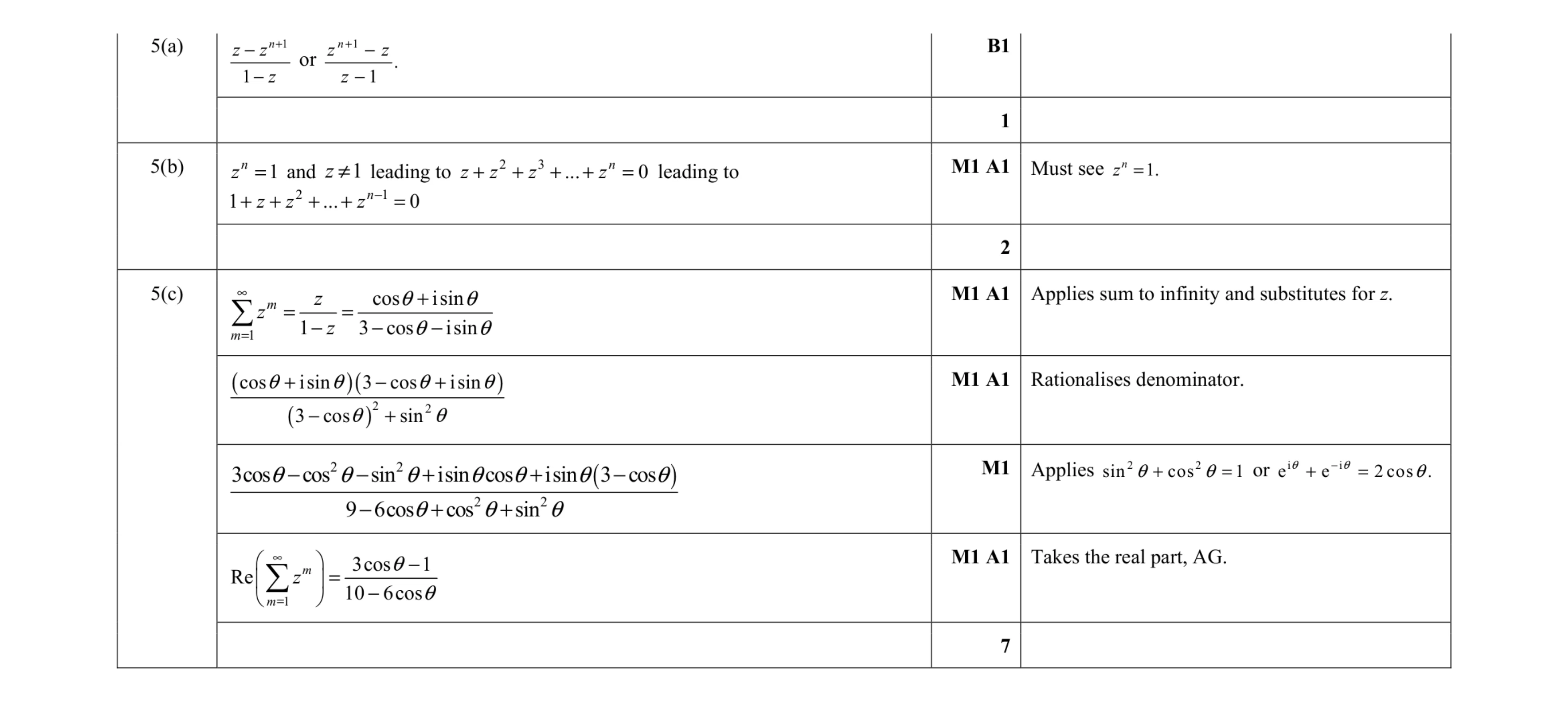 Mark scheme for question 8