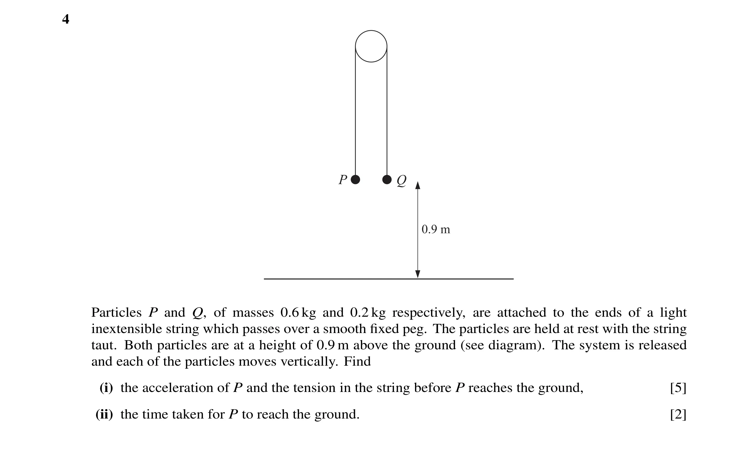 Question 13: Particles P and Q, of masses 0.6 kg and 0.2 kg respectively, are attached to the ends of a light inextensible string which passes over a sm…