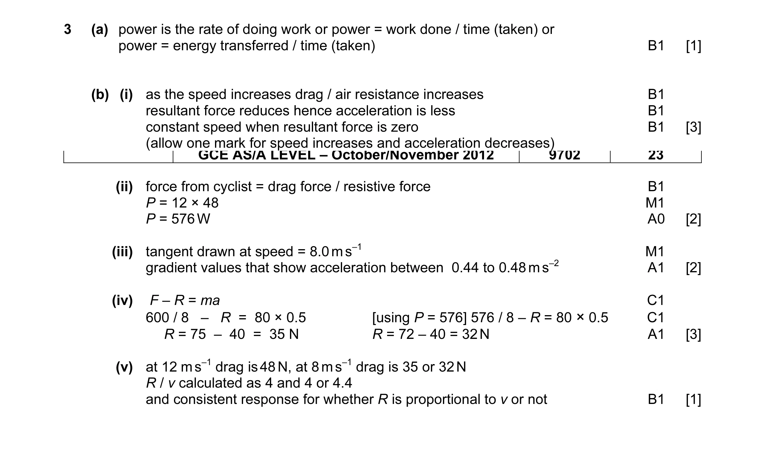 Mark scheme for question 3
