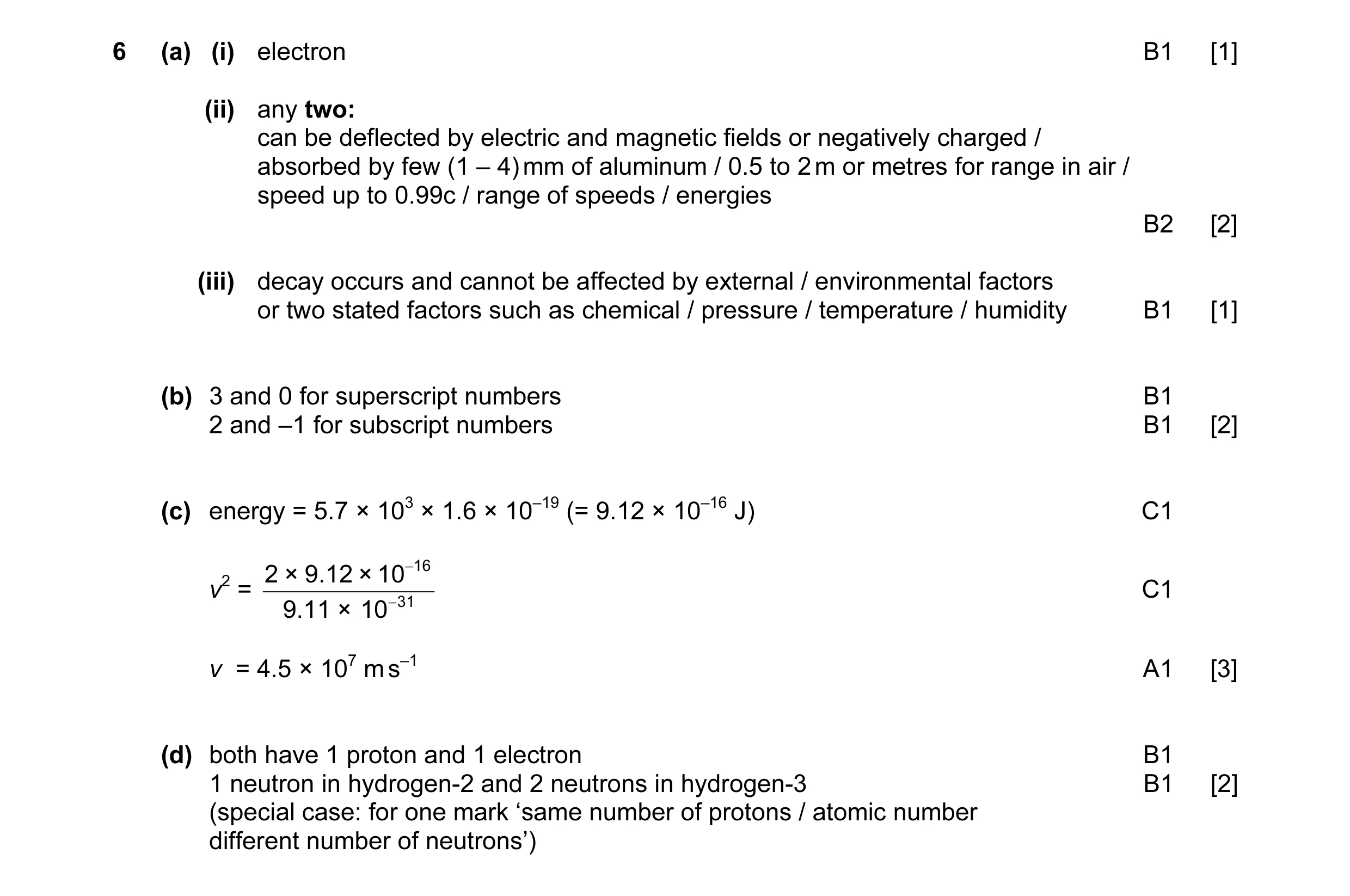 Mark scheme for question 18