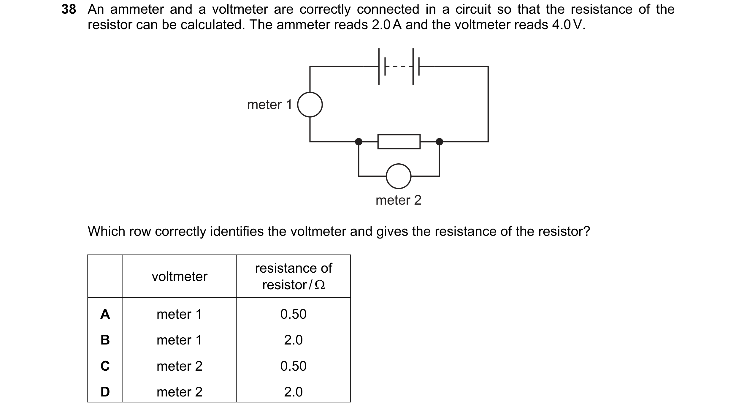 Question 57: An ammeter and a voltmeter are correctly connected in a circuit so that the resistance of the resistor can be calculated. The ammeter reads…