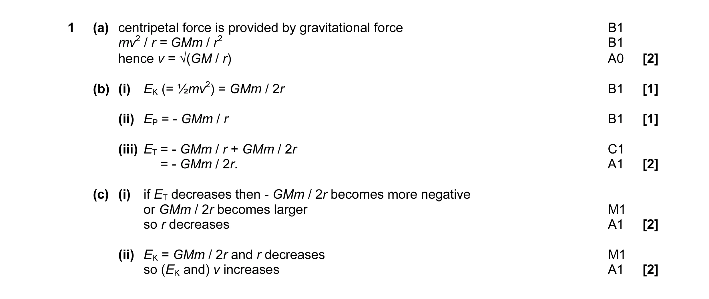 Mark scheme for question 2