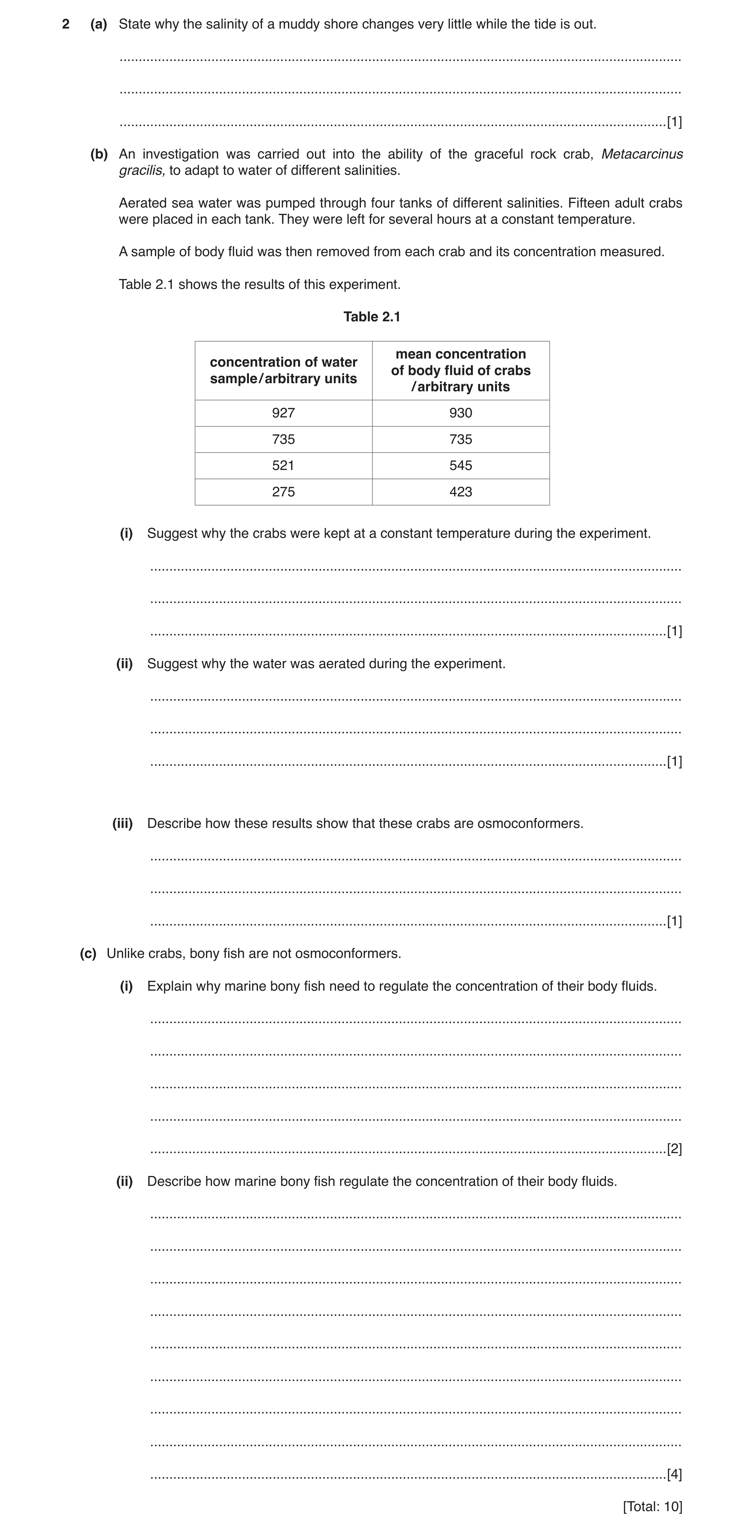 Question 2: (a) State why the salinity of a muddy shore changes very little while the tide is out. ....................................................…