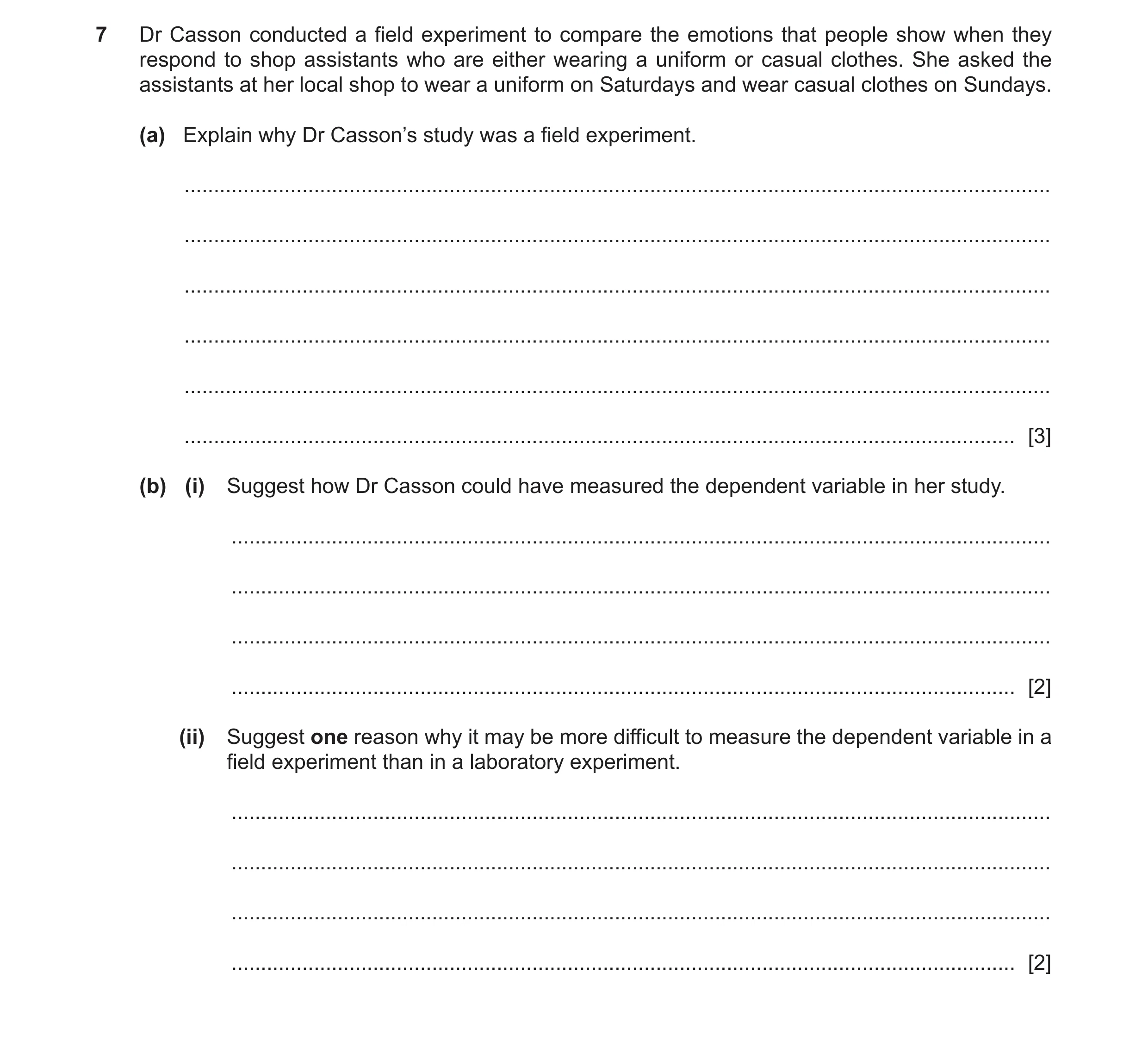 Question 374: Dr Casson conducted a field experiment to compare the emotions that people show when they respond to shop assistants who are either wearing…