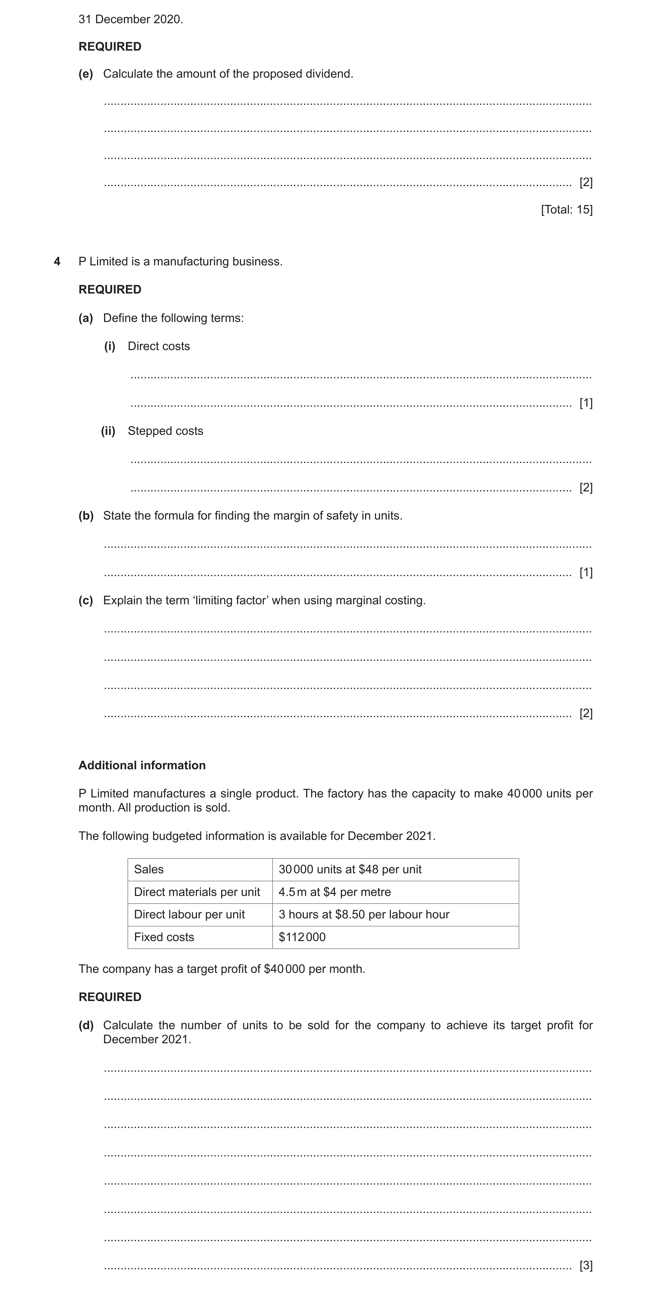 Question 8: December 2020. REQUIRED (e) Calculate the amount of the proposed dividend. ................................................................…