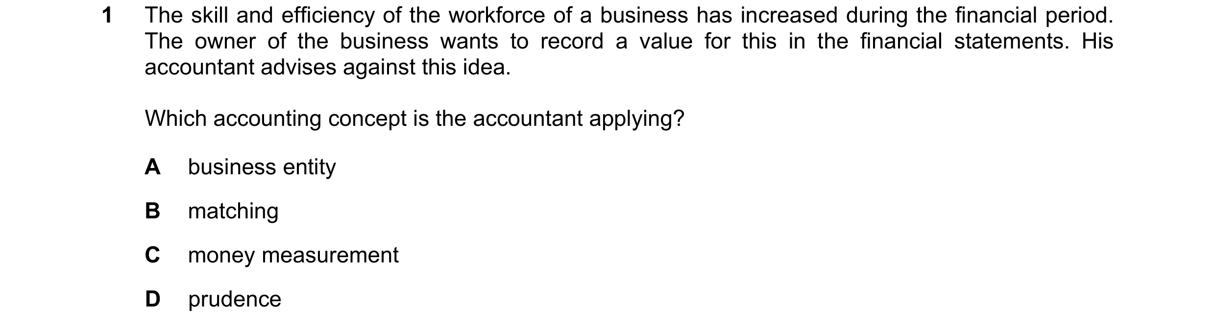 Question 198: The skill and efficiency of the workforce of a business has increased during the financial period. The owner of the business wants to recor…