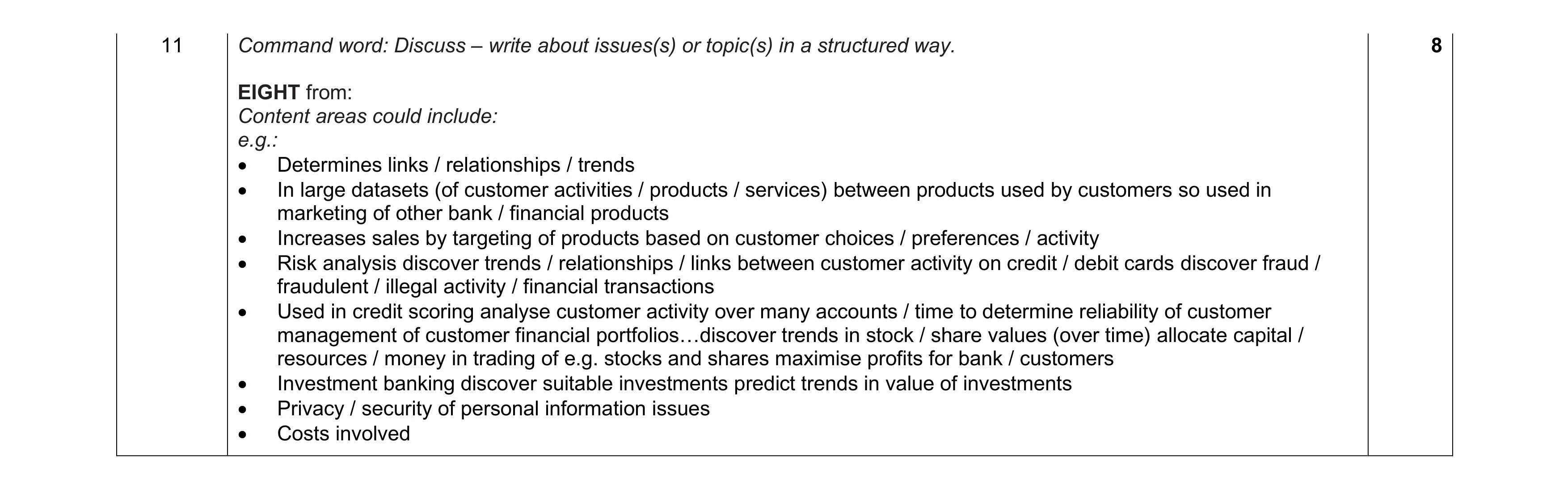 Mark scheme for question 17
