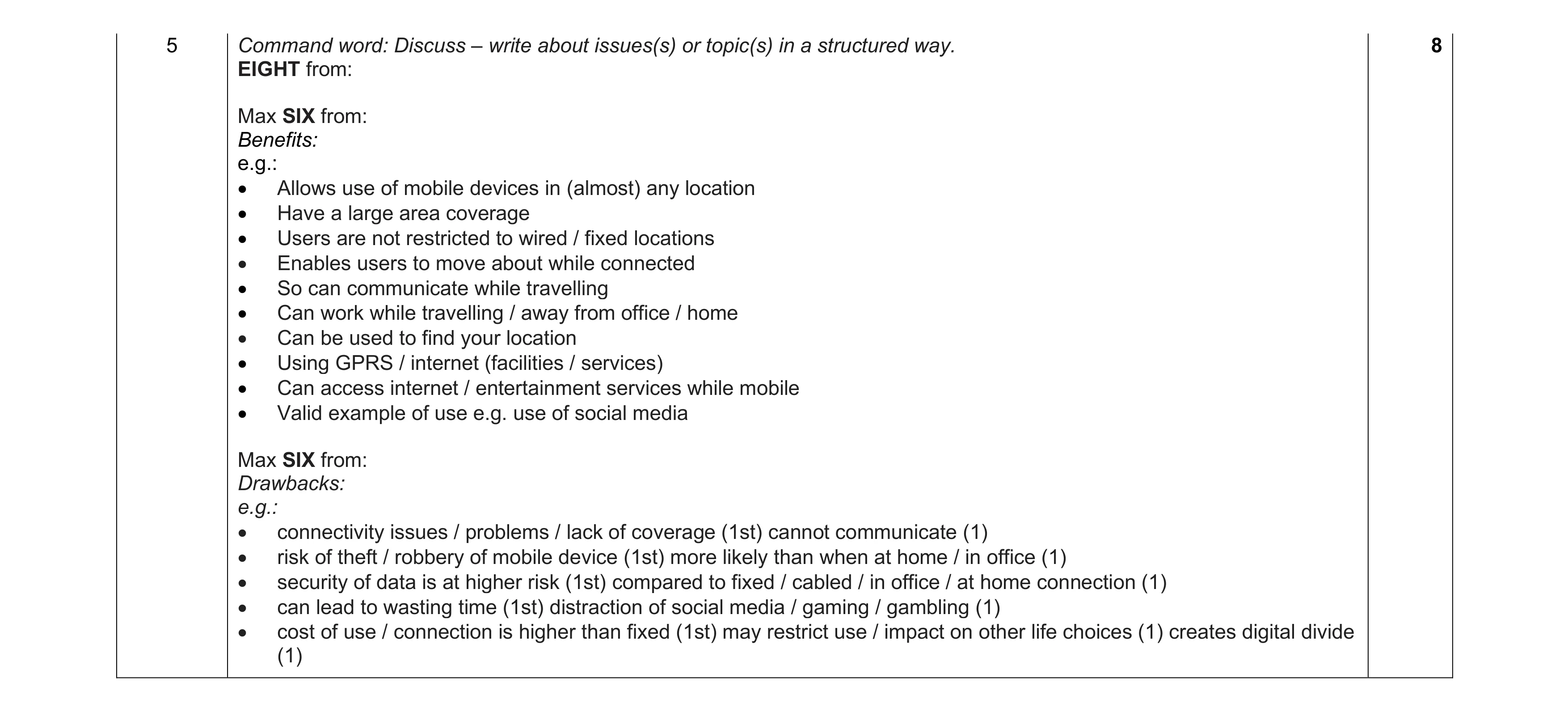 Mark scheme for question 14