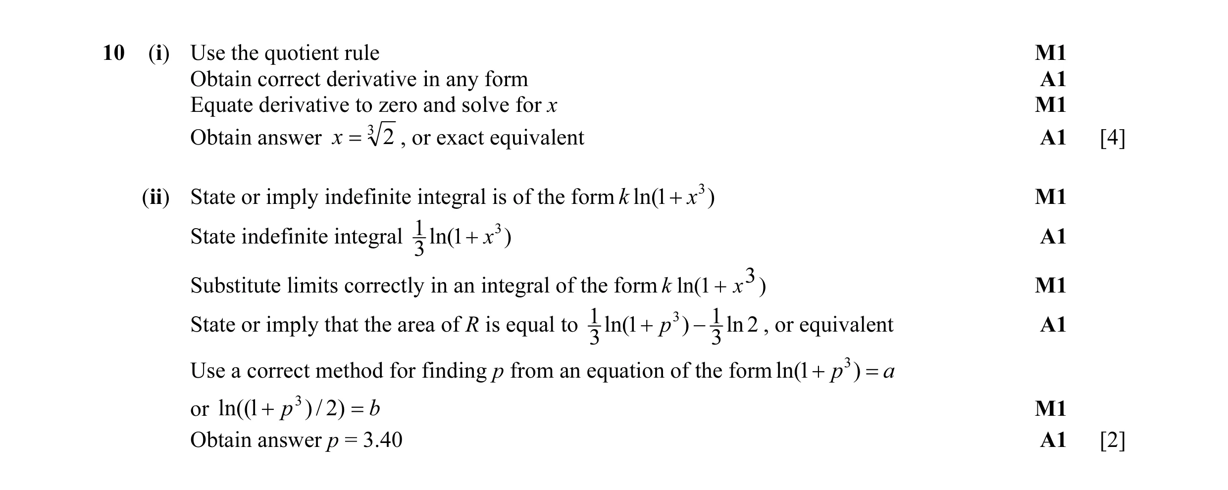 Mark scheme for question 44