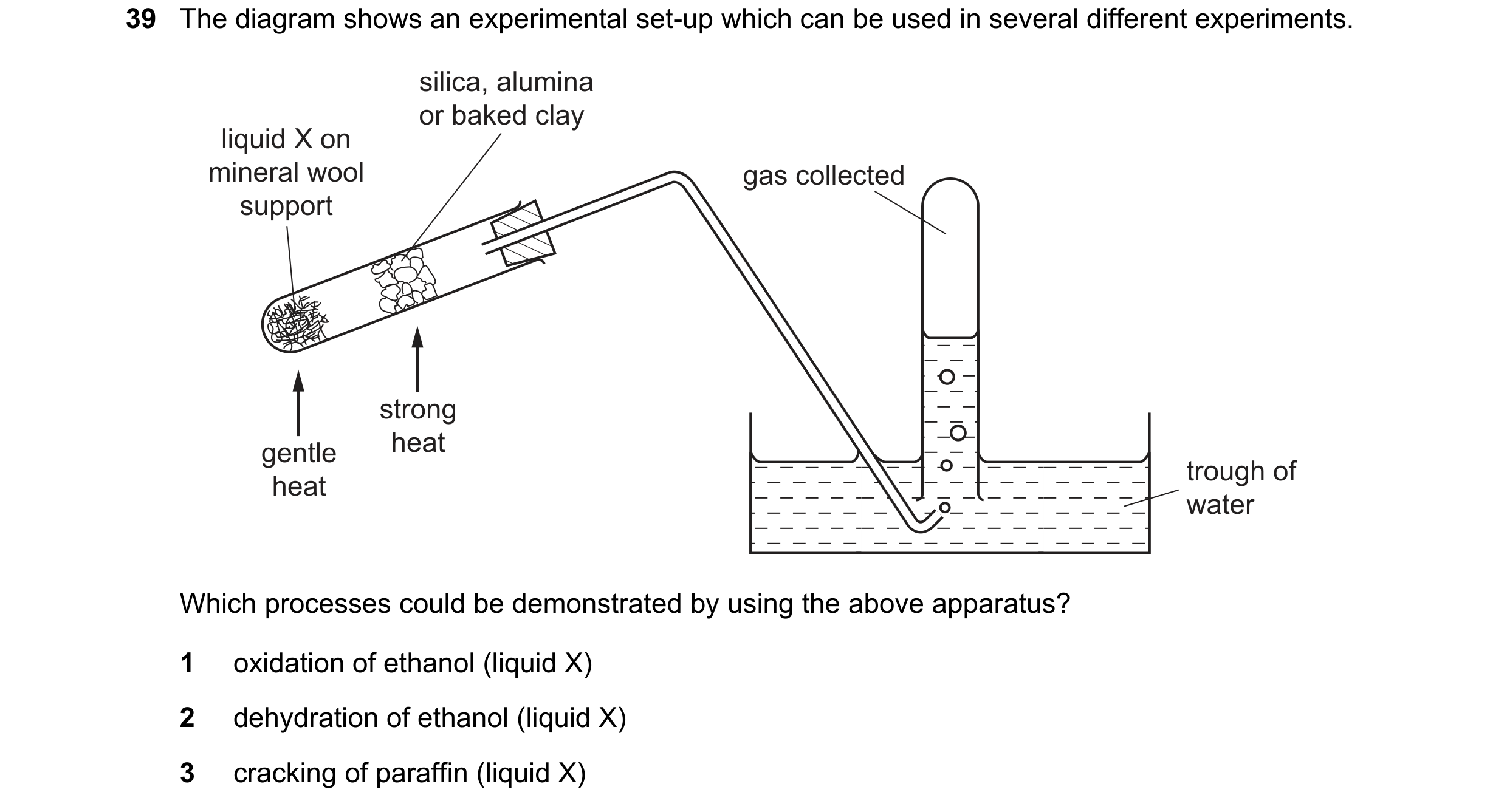 Question 203: The diagram shows an experimental set-up which can be used in several different experiments. silica, alumina or baked clay liquid X on mine…