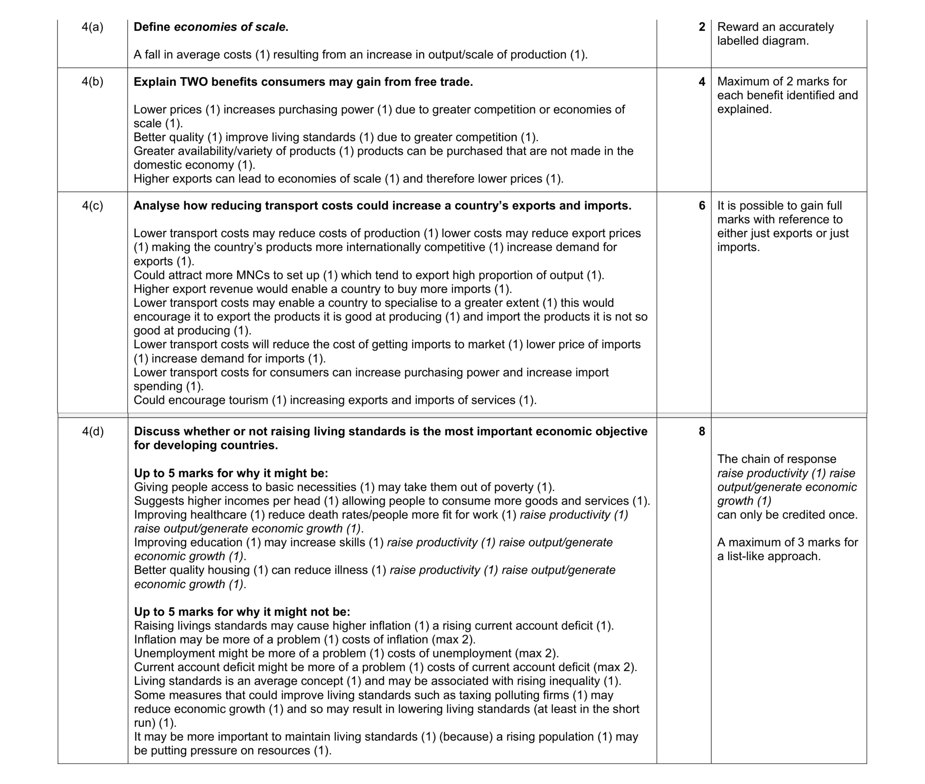 Mark scheme for question 5