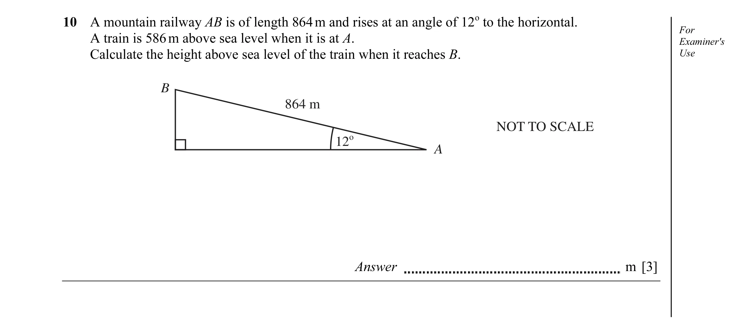 Question 1: A mountain railway AB is of length 864 m and rises at an angle of 12o to the horizontal. For A train is 586 m above sea level when it is at…